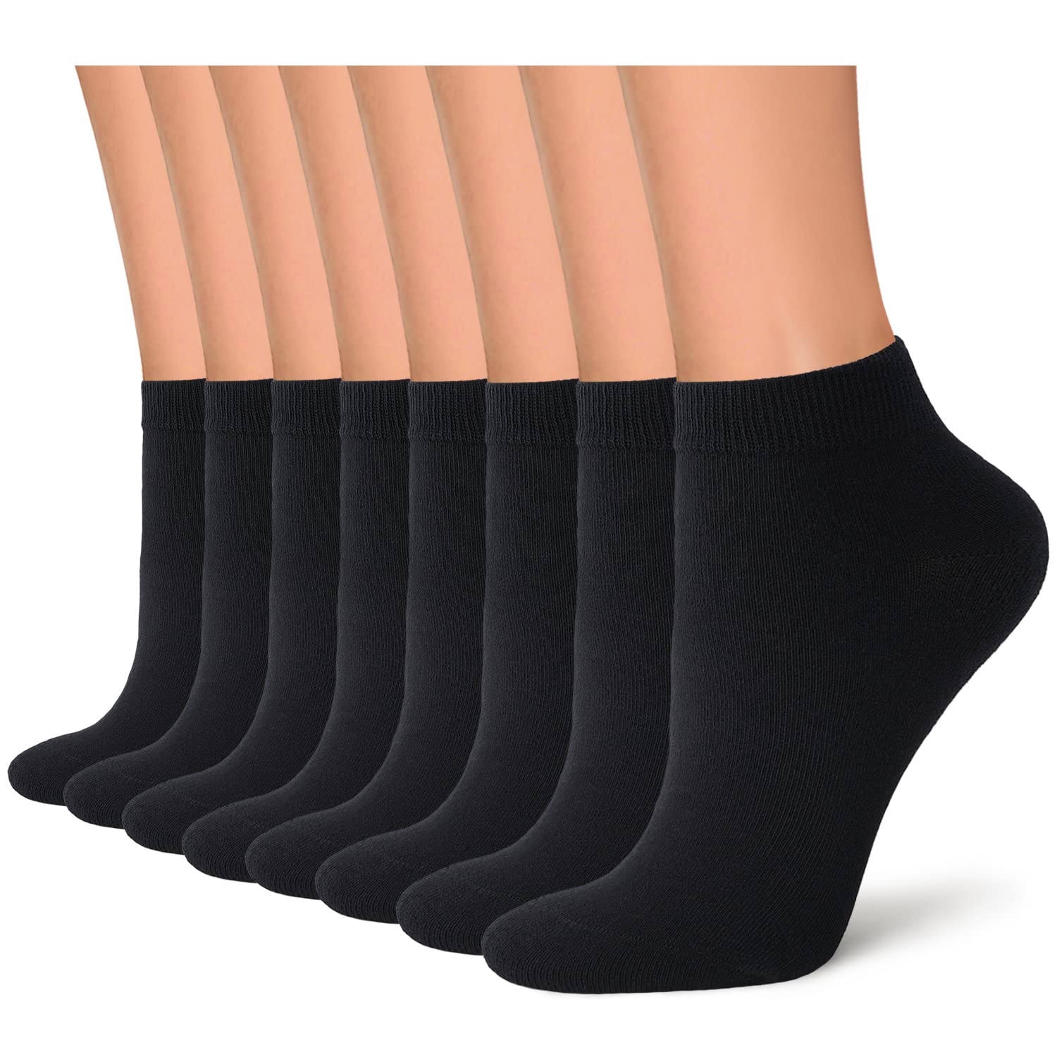 8 Pairs Ankle Socks for Women Cotton Socks Non Slip Classic No Show Socks  Casual Low Cut Socks 01 Black/Black/Black/Black/Black/Black/Black/Black