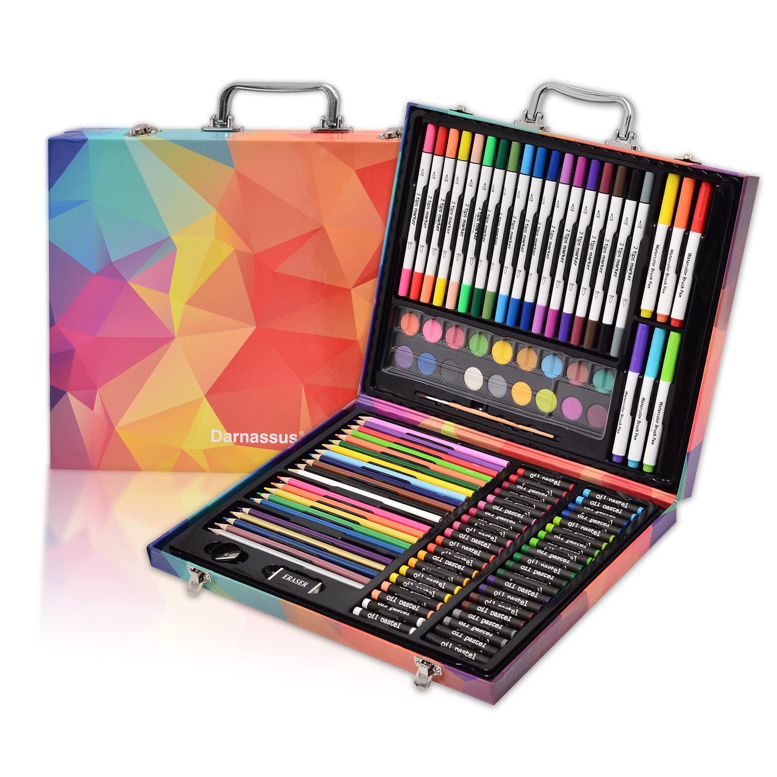 Darnassus Wood Art Set, Art Box & Drawing Kit Color Set, Art Supply Gift for 4-12 Age, Art Kit with Compact Portable Wooden Case, Kid Drawing Set w/