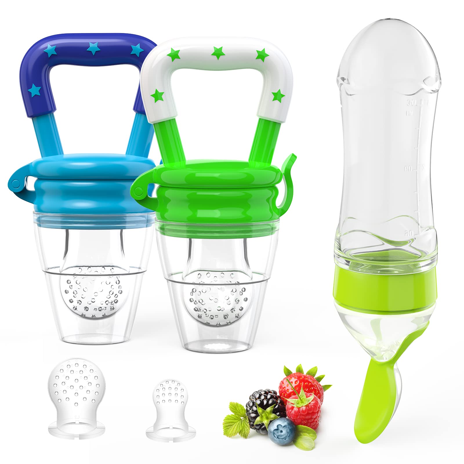 Baby Food Feeder Set, Silicone Pacifier Feeder and Squeeze Spoon Feeder