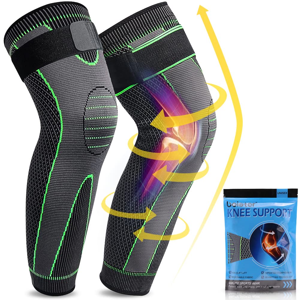 beister 1 Pair Compression Leg Sleeves with Elastic straps for Men & Women  Extra Long Leg Braces Knee Sleeve for Basketball Football Knee Pain Working  Out Joint Pain Arthritis Running ACL Green