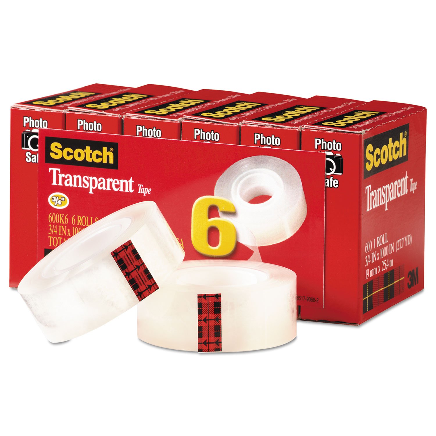 Scotch Transparent Tape 3/4 in x 1000 in 6 Boxes/Pack (600)