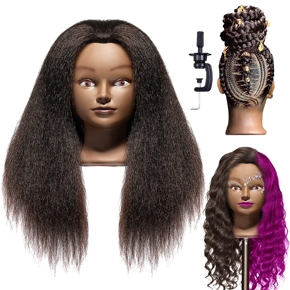LuAiJa 100% Real Hair Mannequin Head Hairdresser Training Head