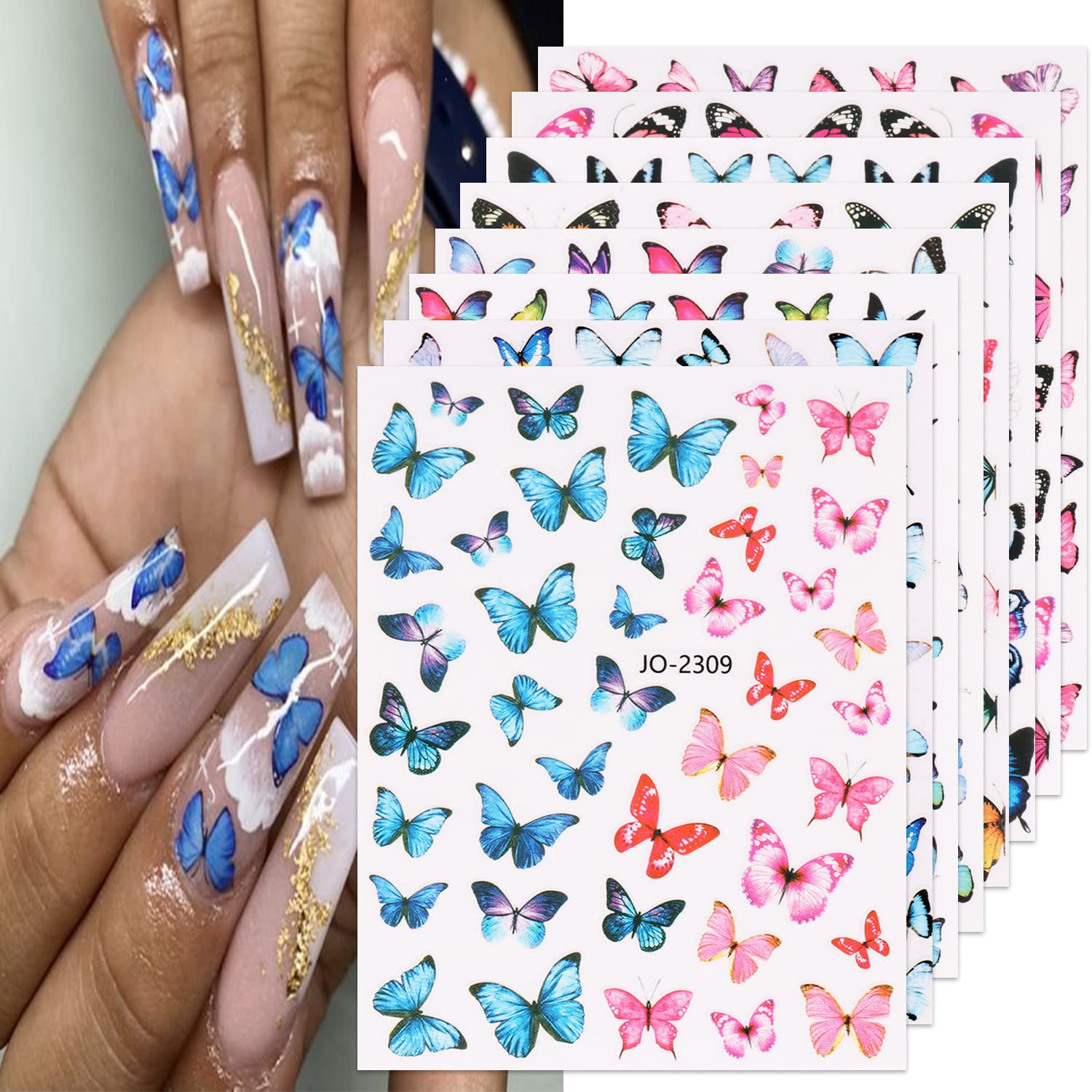 Butterfly Nail Art Stickers 3D Self Adhesive Butterfly Designs Nail Art  Decals Pink Blue Colorful Butterflies Wings Designer Nail Stickers for  Women Girls Nail Art Decoration 8 Sheets S7