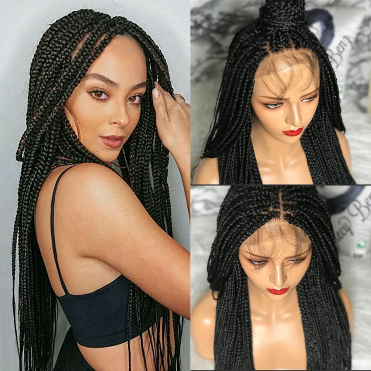 Braided Wigs Long 28 inch Free Part 13x4 Swiss Lace Front Knotless Box Braided  Wigs Half Hand Braid Box Wigs with Baby Hair for Black Women Synthetic  Lightweight Twist Braids Wigs 420g