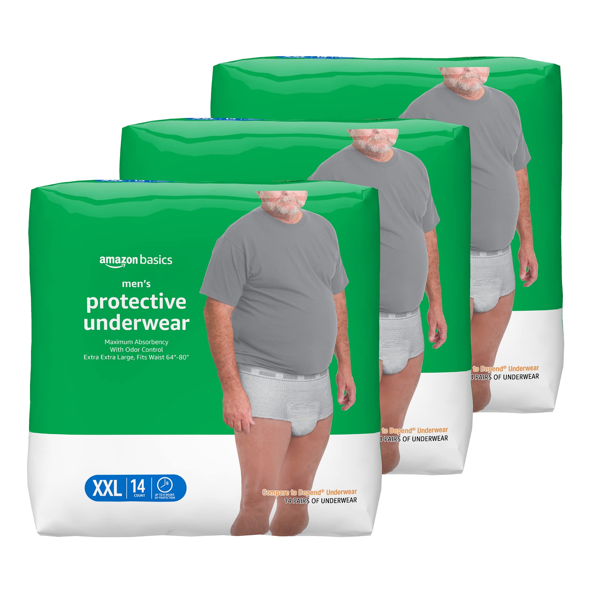 Basics Incontinence Underwear for Men, Maximum Absorbency, 2X-Large,  42 Count, 3 Packs of 14 (Previously Solimo) 2X-Large (Pack of 42)