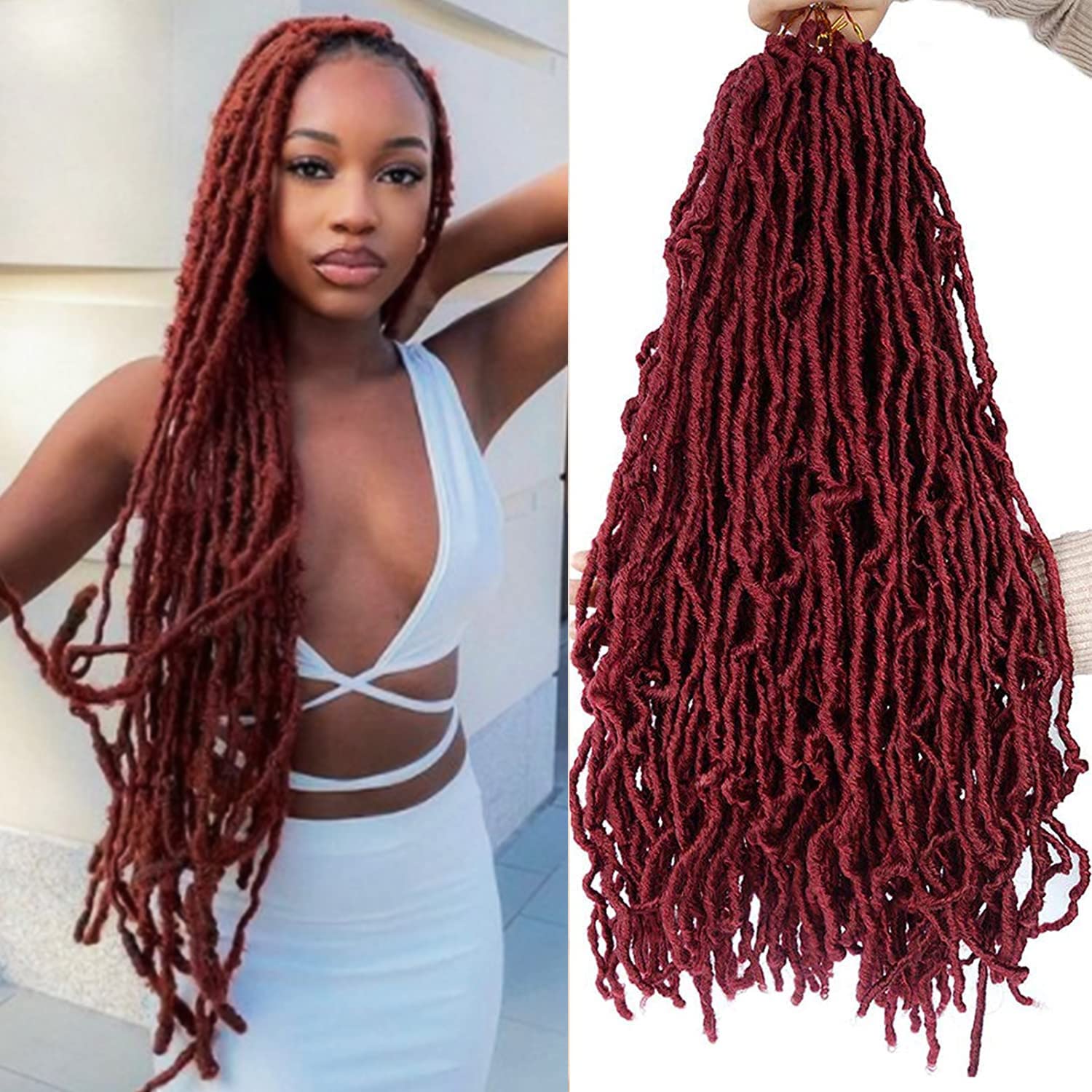 Soft Locs 24 Inch Crochet Hair 6 Packs Faux Locs Crochet Hair Pre Looped  Burgundy Color Synthetic Hair Soft Goddess Locs Curly Wavy Crochet Braids  Hair for Black Women( 24Inch, BUG#) 24