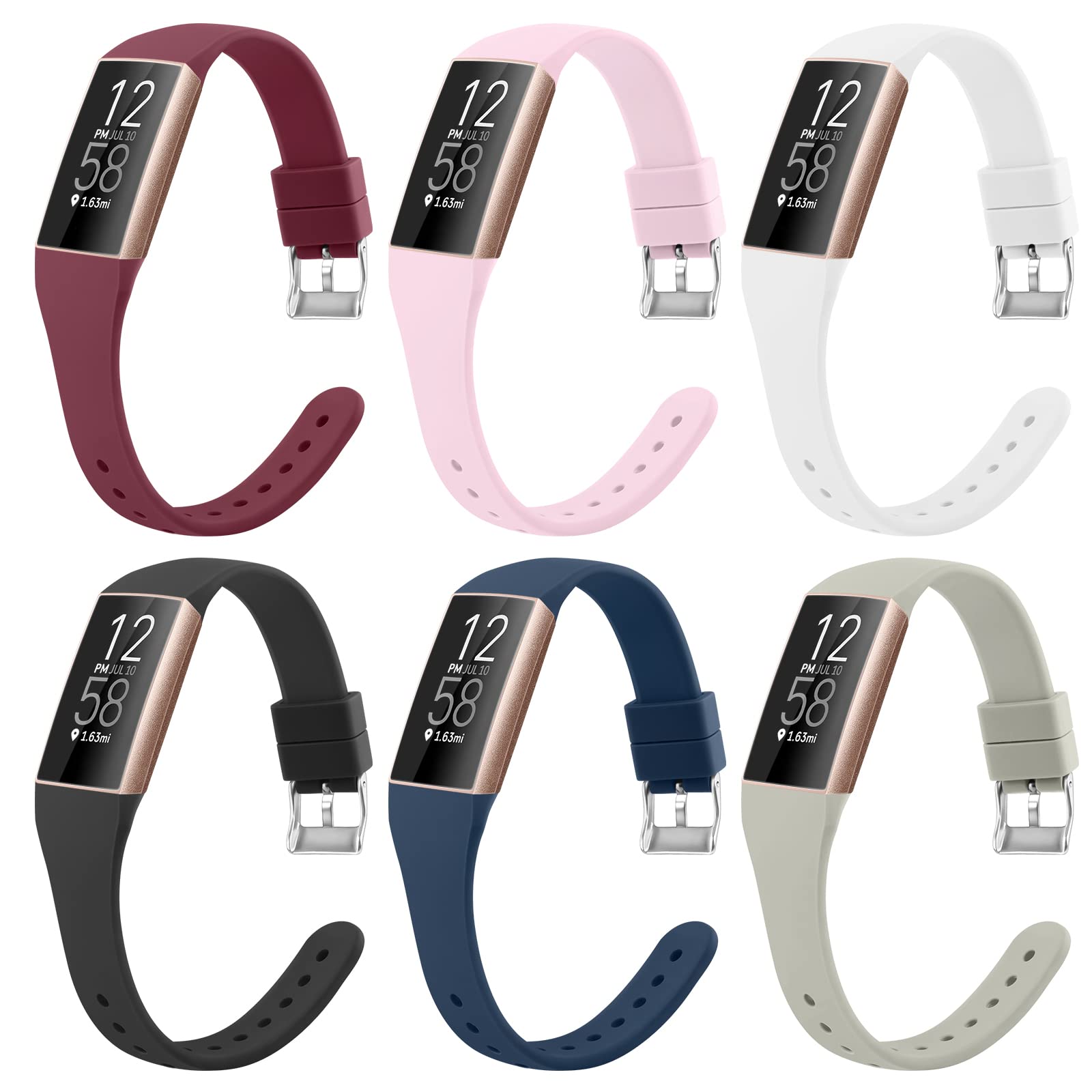 6 Pack Slim Soft Silicone Wristbands Compatible Fitbit Charge 4 Bands, Replacement Straps for