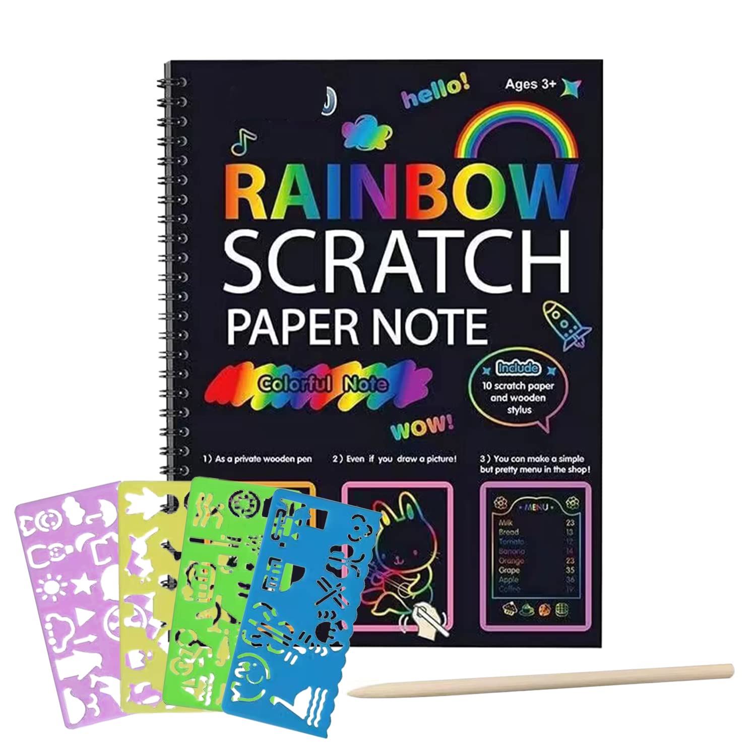 yesogreat Scratch Art Books for Kids, Rainbow Scratch Paper Black
