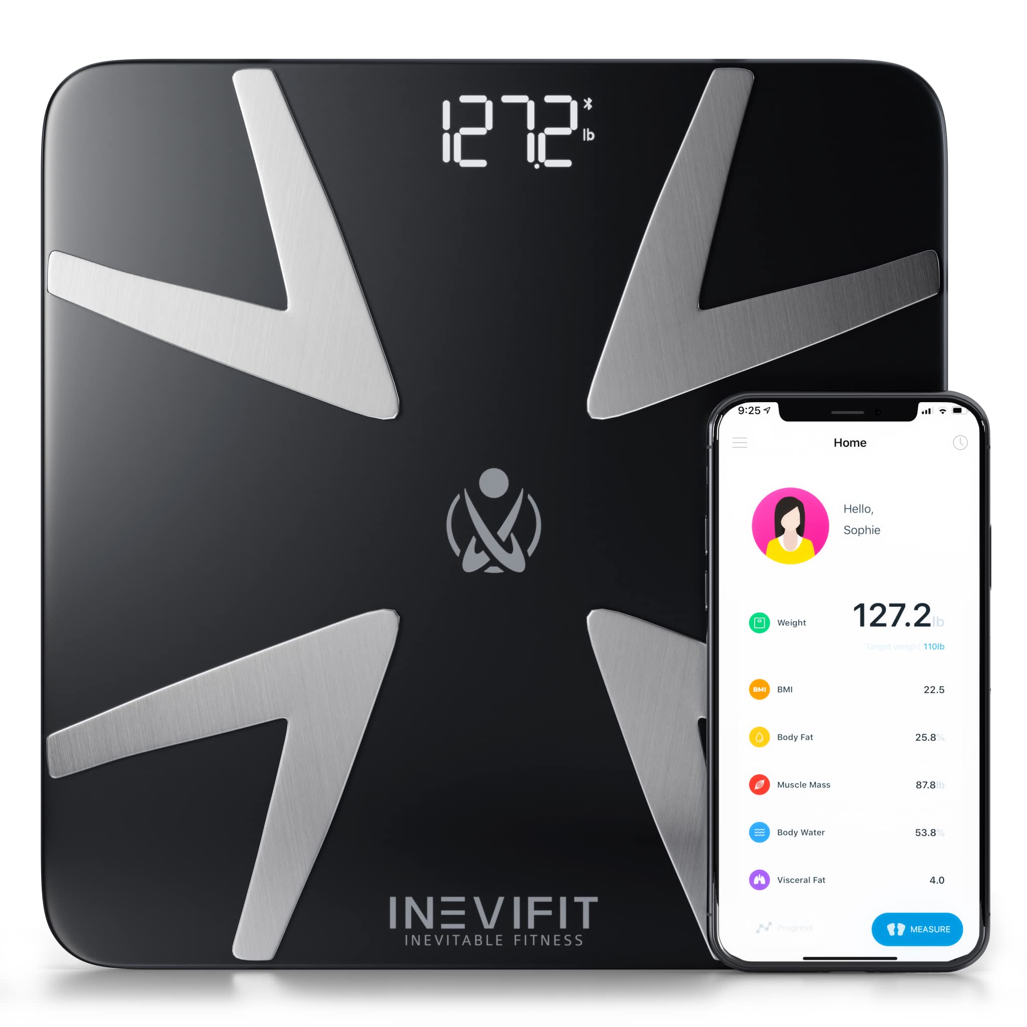 Inevifit Bathroom Scale, Highly Accurate Digital Bathroom Body Scale, Measures Weight for Multiple Users - Black