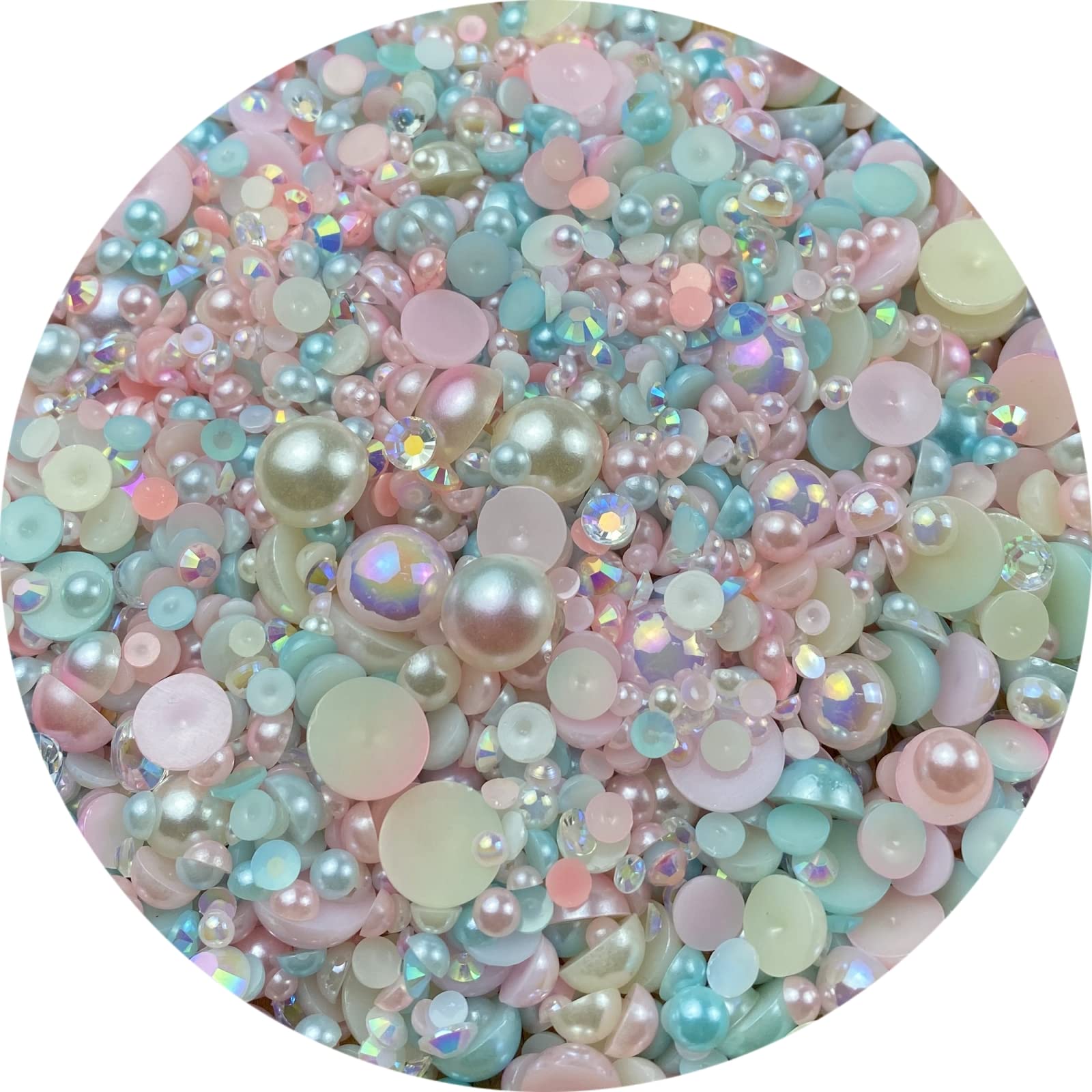 Mix Flatback Pearls and Rhinestone 60g Resin Rhinestones Half Round Pearls  for Crafts 3mm-10mm AB Color Half Pearl Flatback Rhinestone for Nail Face  Art Bottles (Light Pink Blue Series)