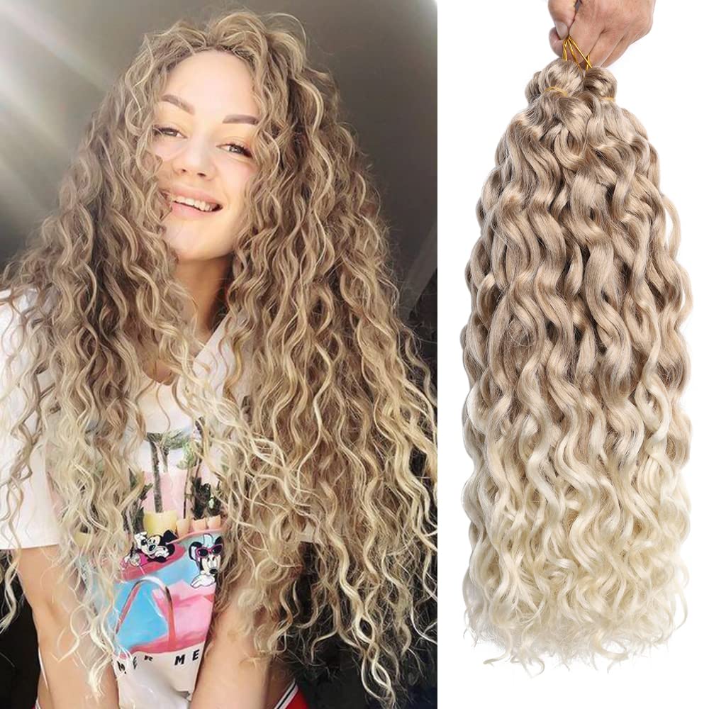 20 Inch Deep Wave Braiding Hair, 20 Inch Wavy Crochet Hair 2 Packs  Synthetic Brown Curly Wavy Beach Braiding Crochet Hair for Women