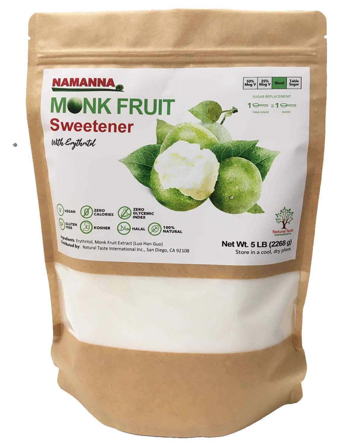 NAMANNA Monk Fruit Sweetener - 1:1 Sugar Substitute, Classic White with  Erythritol, Granulated, 10 lb