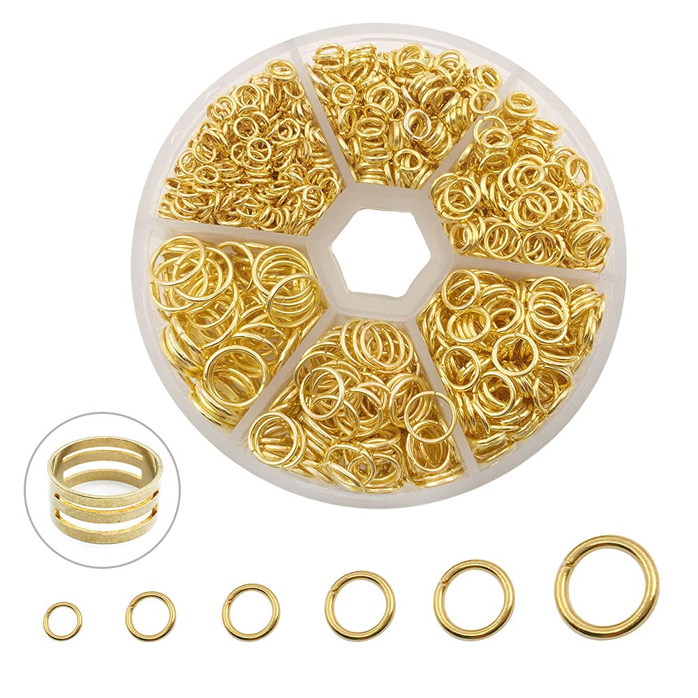 1500Pcs Mixed 6 Sizes Open Jump Rings 4mm 5mm 6mm 7mm 8mm 10mm Jump Ring  Jewelry Keychain for Jewelry Making Accessories with 1Pcs Jump Ring  Open/Close Tool and 1Pcs Storage Box (Gold)