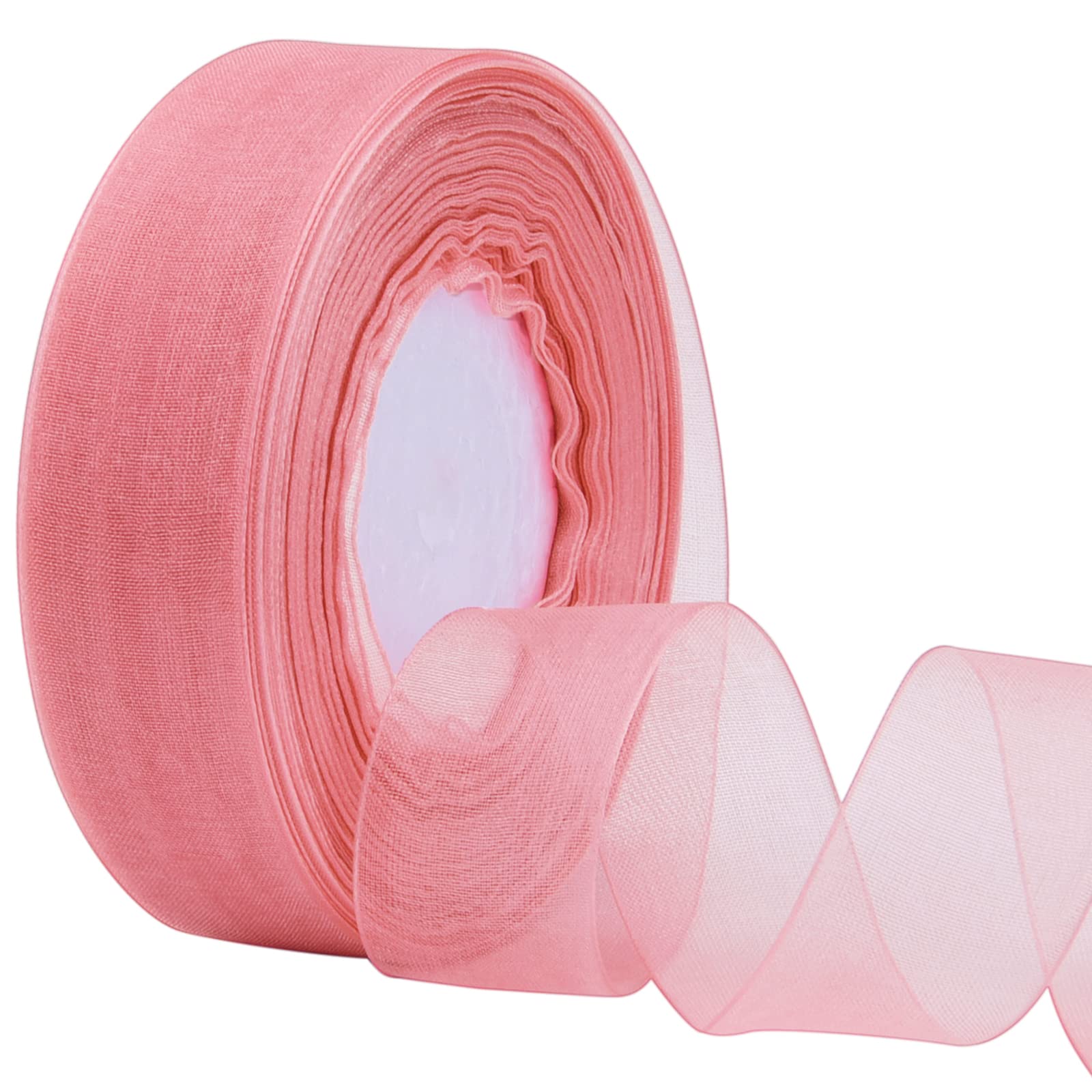 Hapeper 1 Inch Sheer Organza Chiffon Ribbon 50 Yards/Roll (Pink)
