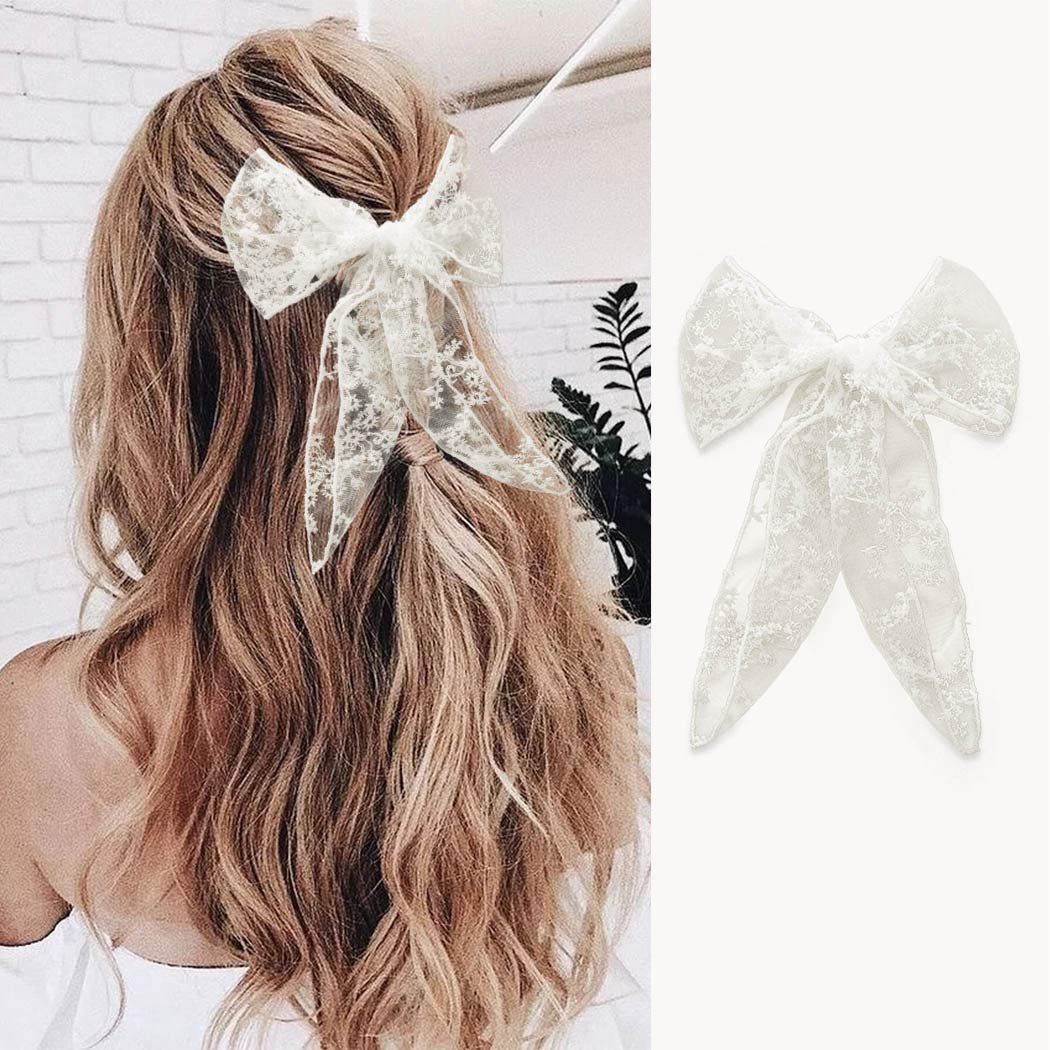 JONKY Bow Hair Clips White Lace Hair Accessory Party Non Slip Flower Hair  Bow Hair Barrettes Hair Piece for Women and Girls