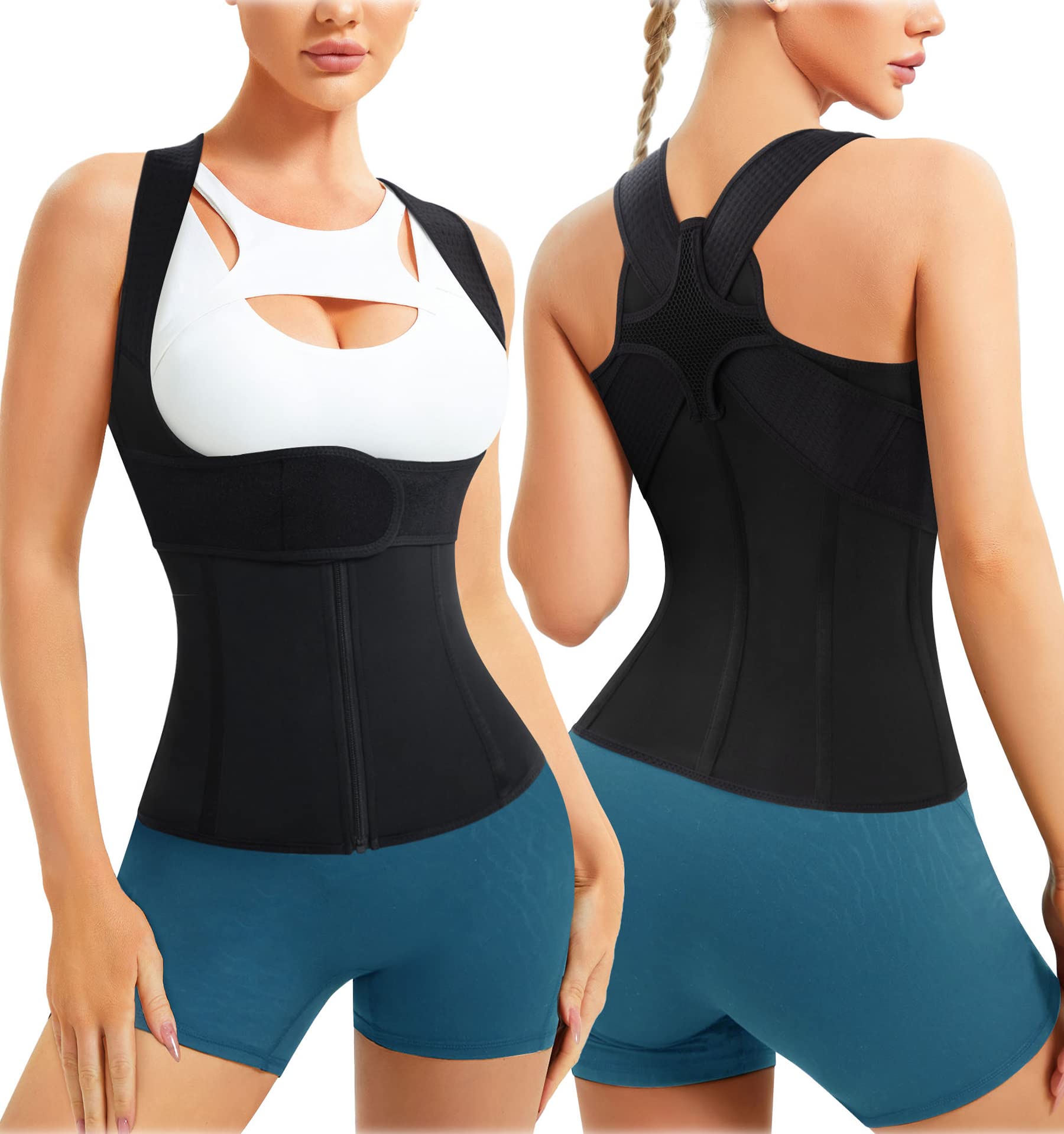URSEXYLY Back Brace For Women Waist Trainer Vest Tummy Control Body Shaper  Back Straightener Posture Corrector Spinal Neck Shoulder Support Adjustable  Posture Trainer(M Black) Medium Black