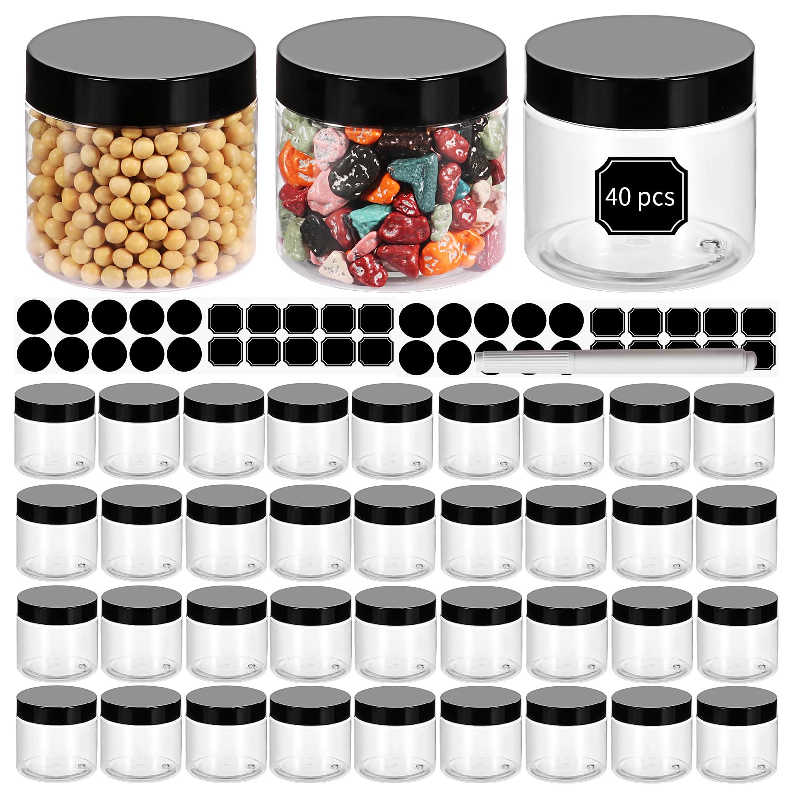 12 Pack Clear Plastic Jars Containers with Screw On Lids,Refillable  Wide-Mouth Plastic Slime Storage Containers for Beauty Products,Kitchen &  Household Storage - BPA Free (2.8 Ounce)