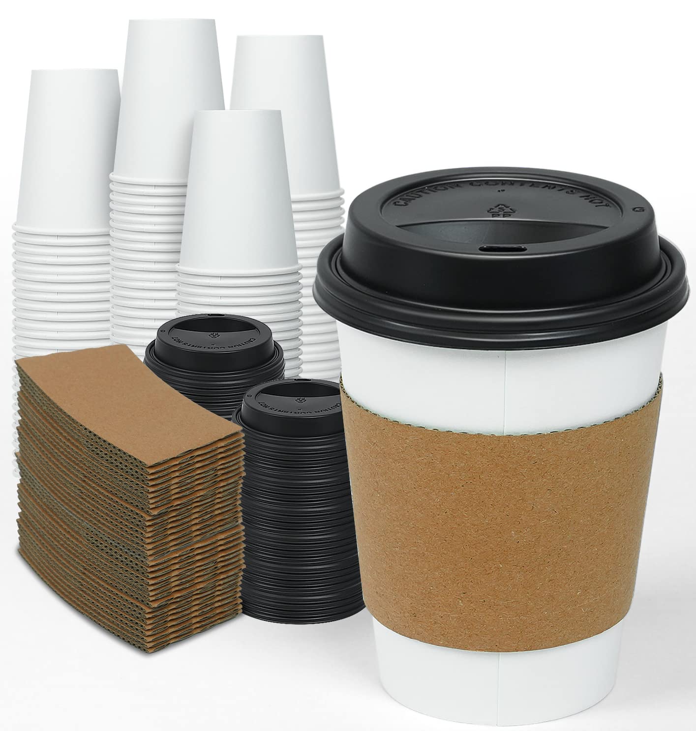 Ginkgo 100 Pack 12 oz Disposable Thickened Paper Coffee Cups with