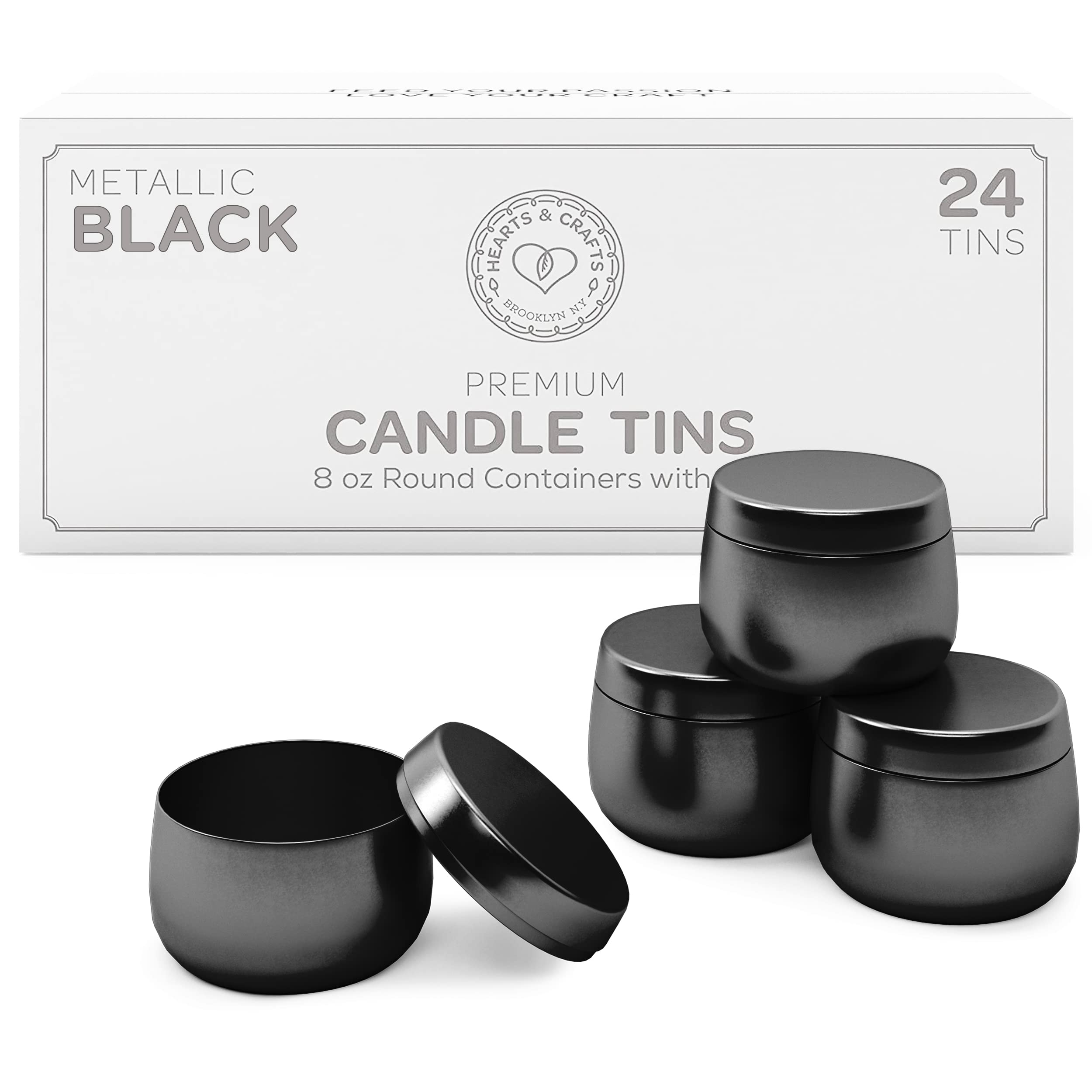 Hearts & Crafts Black Candle Tins 8 oz with Lids - 24-Pack of Bulk Candle  Jars for Making Candles Arts & Crafts Storage Gifts and More - Empty Candle  Jars with Lids Black 8oz