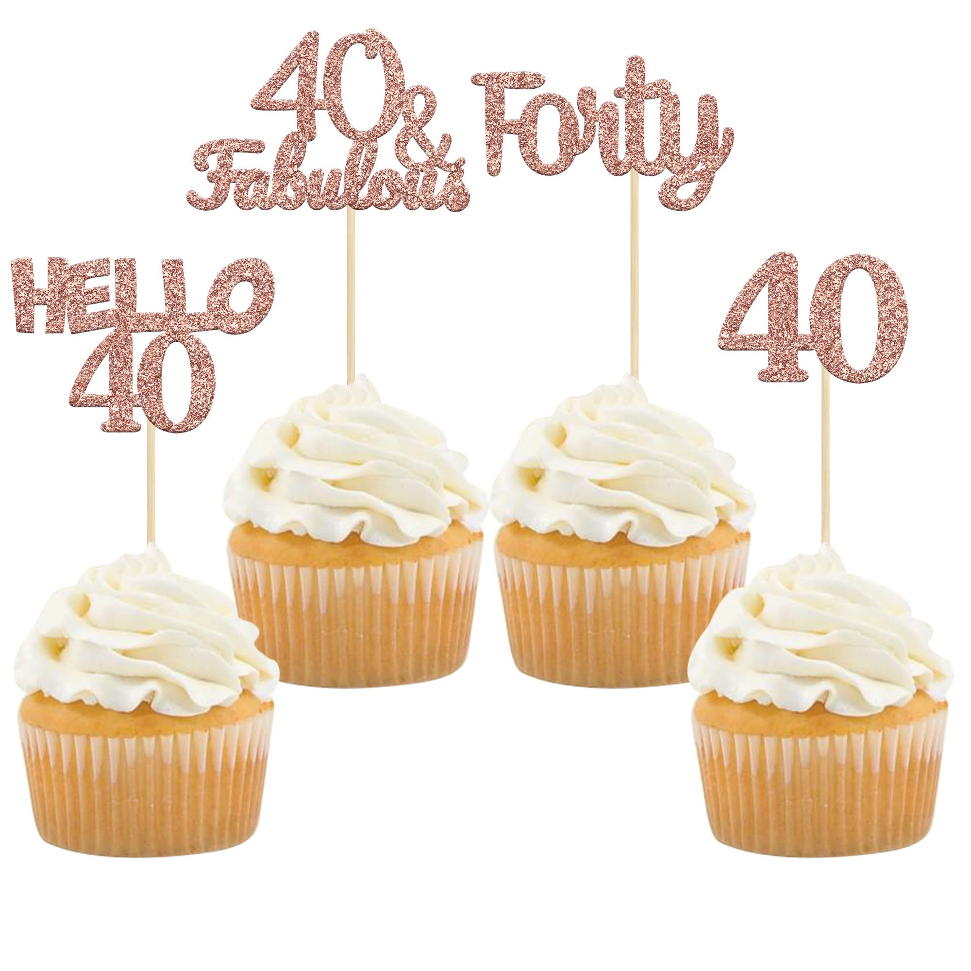Gyufise 24 Pack Glitter 40th Birthday Cupcake Toppers Hello 40 ...
