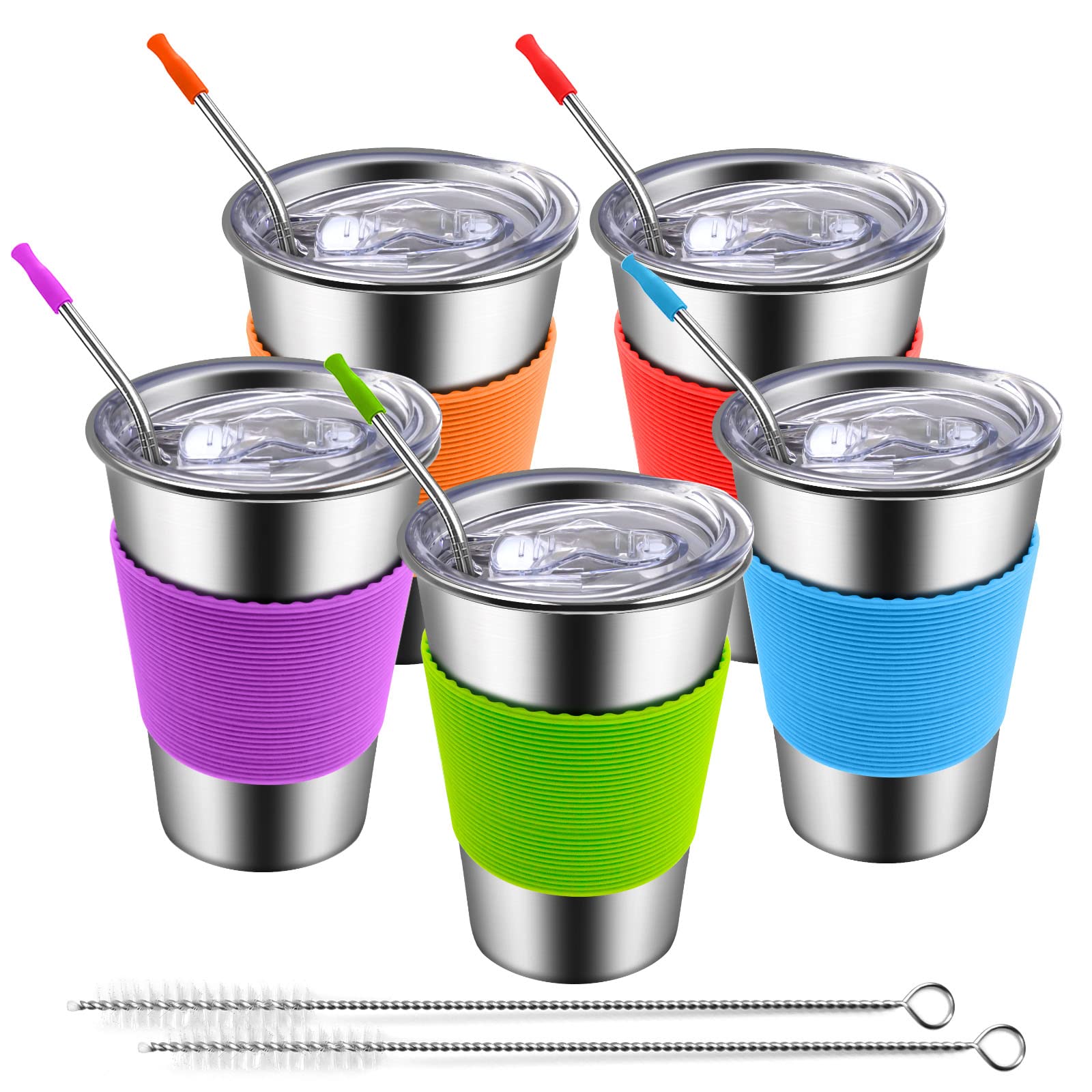 Vayugo Kids Cups with Lids and Straws 5 Pack Stainless Steel 12oz Spill  Proof Toddler Tumblers