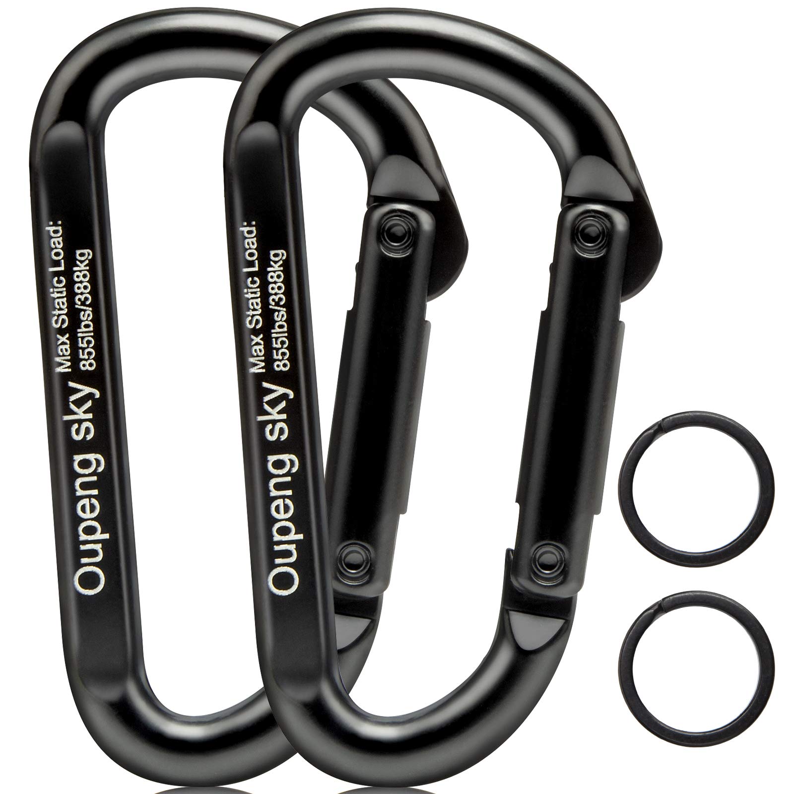 Carabiner Clip, 855lbs,3 Heavy Duty Caribeaners for Hammocks, Camping  Accessories,Hiking,Keychains,Outdoors and Gym etc,D Shaped Spring Hook  Small Carabiners for Dog Leash,Harness and Key Ring,Black 2