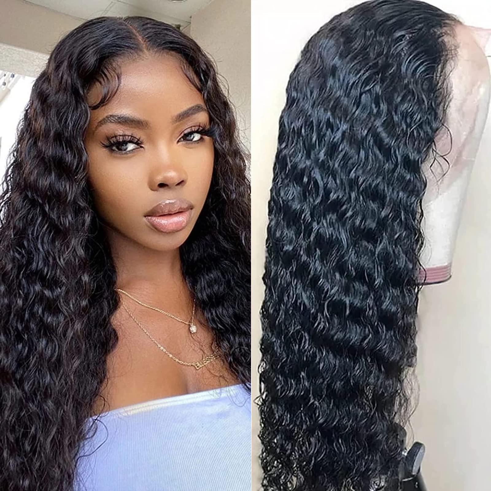 ISEE Hair Transparent Water Wave Lace Front Wigs Human Hair Pre Plucked 26  Inch 150%