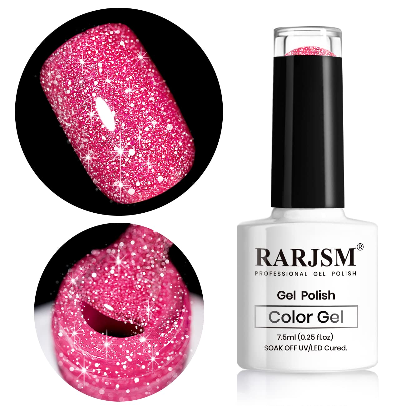 RARJSM Pink Gel Nail Polish, Reflective Gel Polish Glitter Gel Nail Polish Summer Candy Collection Diamond Shimmer Neon Pink Nail Gel for Starter Nail DIY at Home UV LED Lamp RARJSM Pink Gel Nail Polish, Reflective Gel Polish Glitter Gel Nail Polish Summer Candy Collection Diamond Shimmer Neon Pink Nail Gel for Starter Nail DIY at Home UV LED Lamp