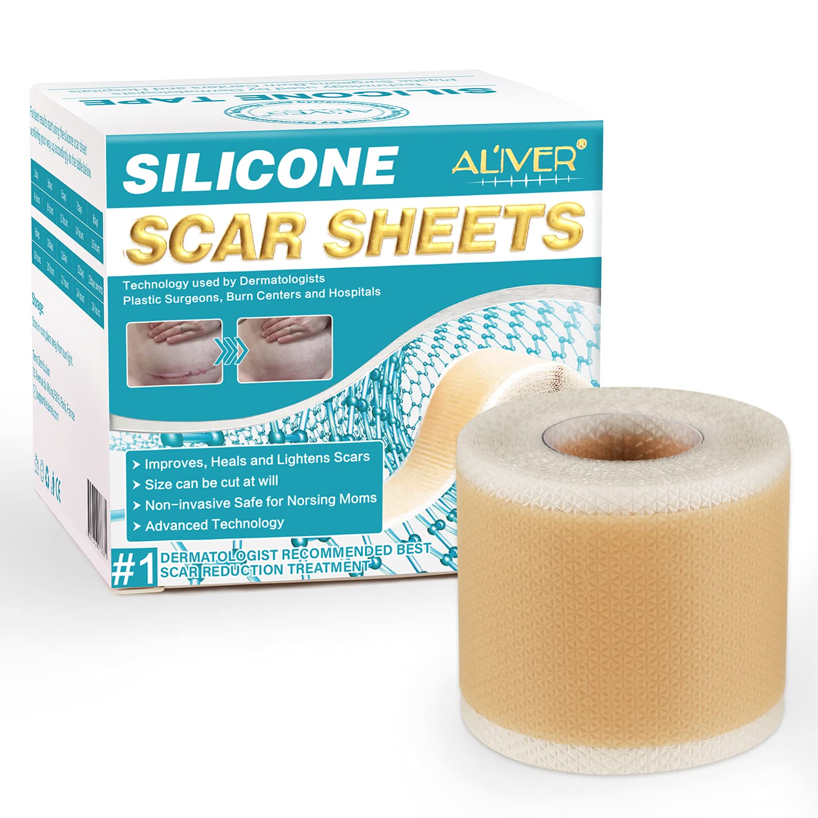 Silicone Scar Sheets (1.6 X 120), Medical Silicone Scar Tape Roll, Strips,  Patch, Bandage - Scars Removal Treatment - Keloid Scar Silicone Sheets for