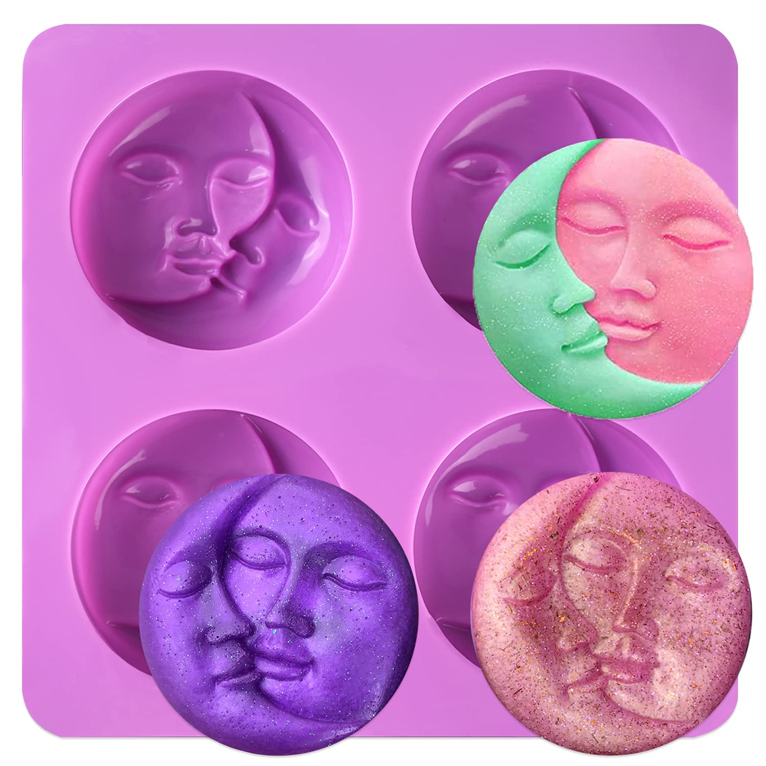 Sun & Moon Silicone Soap Molds, 4 Cavity Crescent Moon Face Silicone Soap  Mold for Homemade