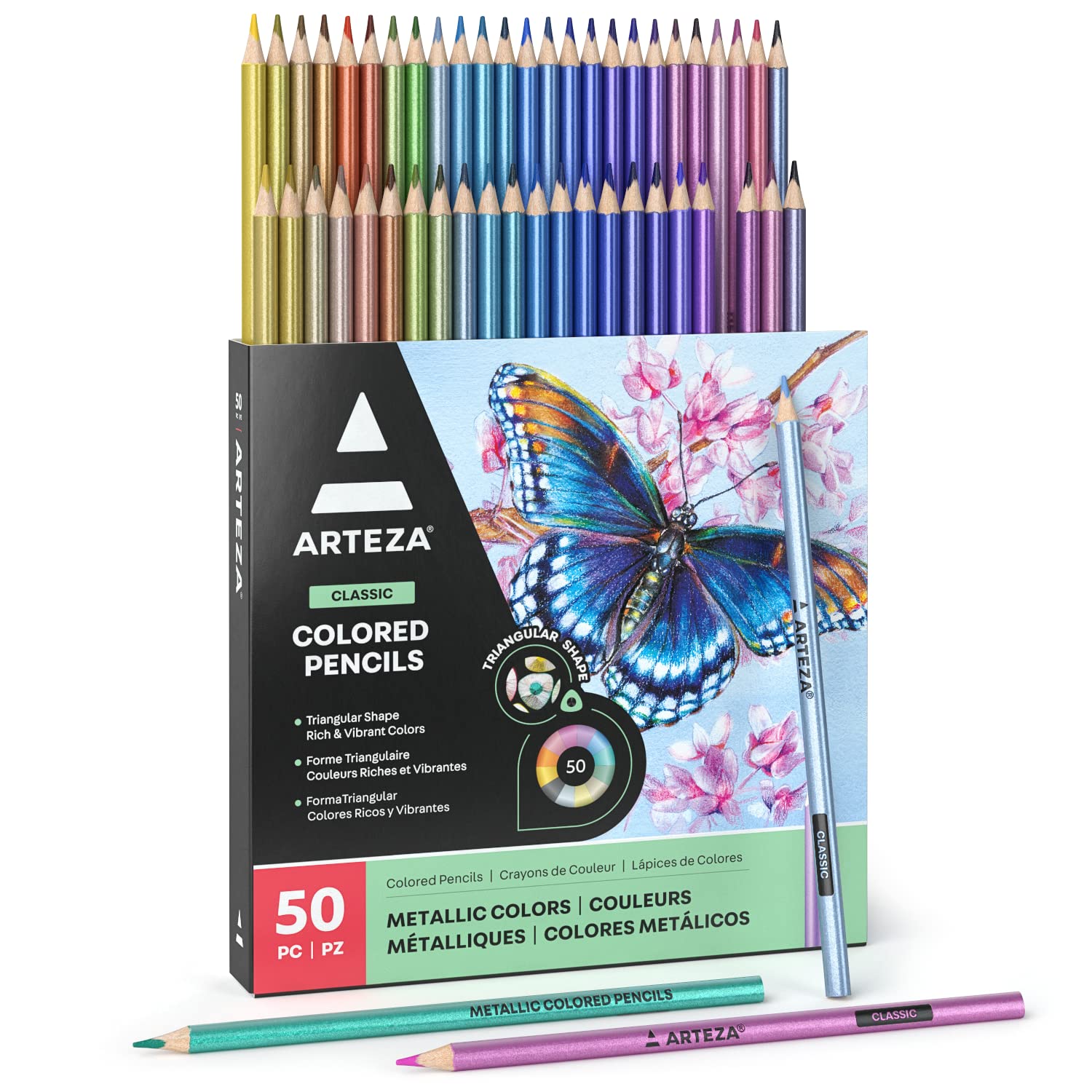ARTEZA Metallic Colored Pencils for Adult Coloring, Set of 50