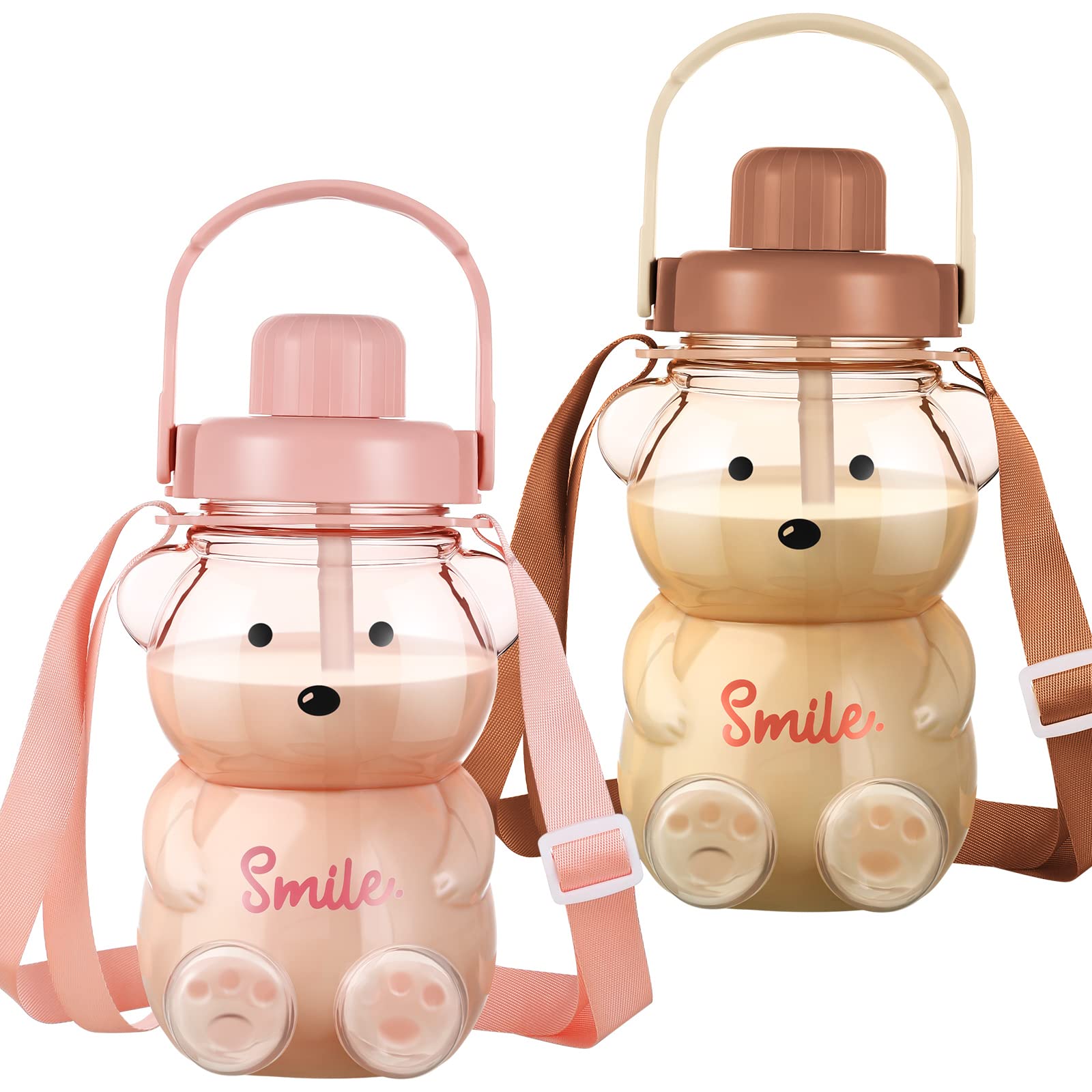 Bottles Kawaii Bear Plastic Water Bottle with Straw Shoulder Strap Cute  Kids