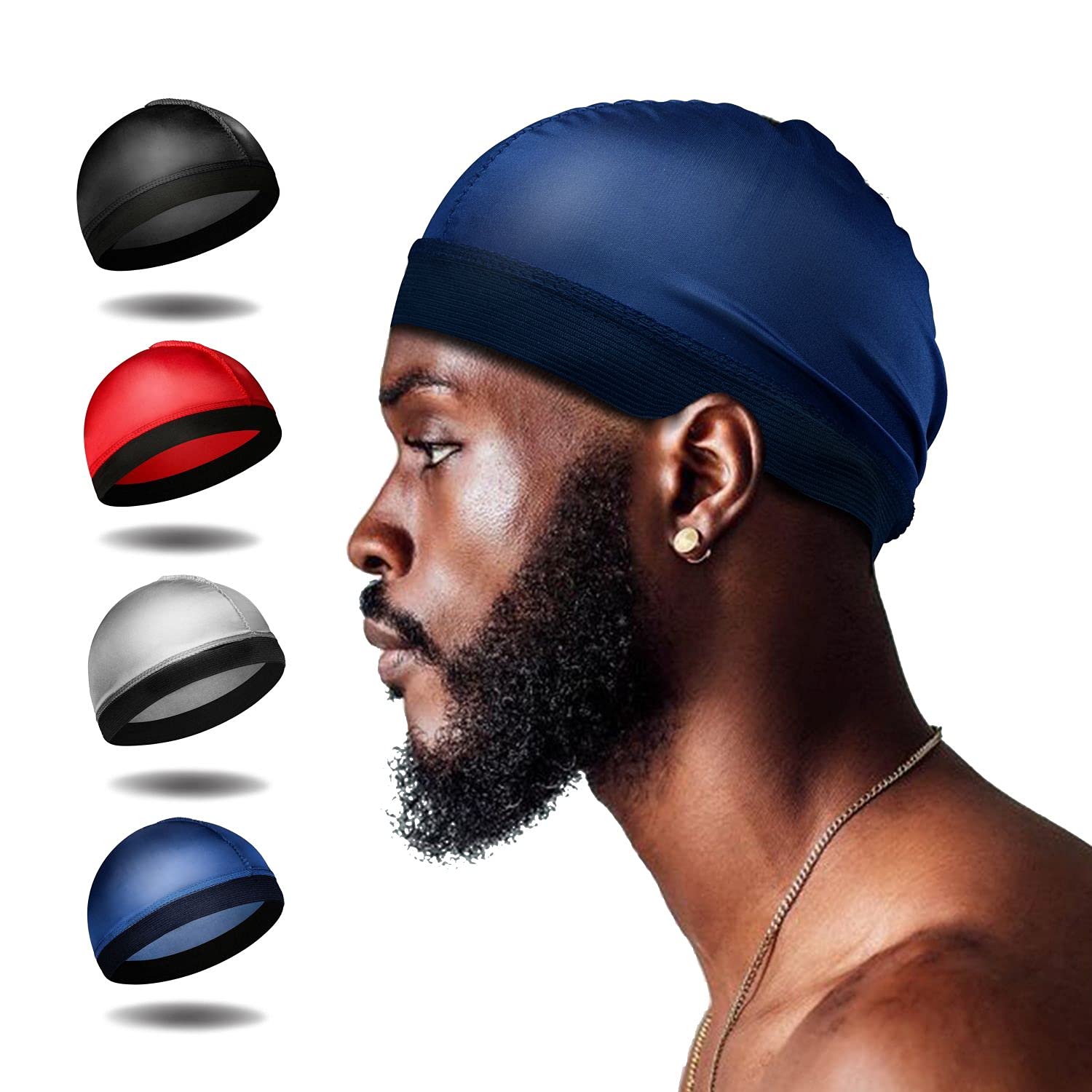 6 Pcs Durag Wave Cap for Men Stringless Durag Compressing Cap