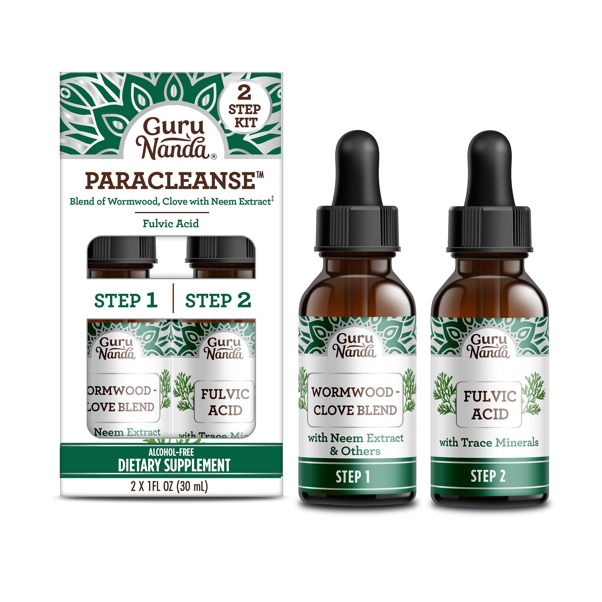 GuruNanda Paracleanse 2 Step Kit - Dietary Supplement to Help Detox Support  Colon & Intestinal Health - Fulvic Acid Blend with Natural Blend of  Wormwood Clove Neem Extracts & More (2x1 Fl Oz)