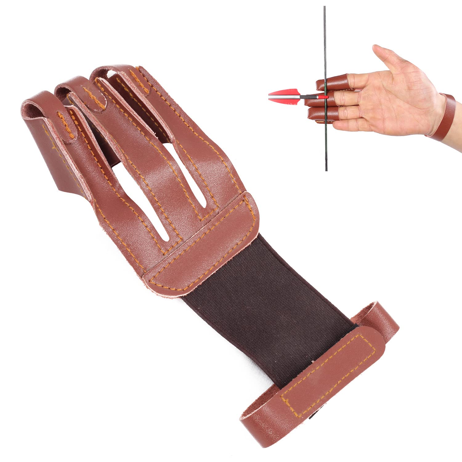 FENJANER Archery Glove 3 Finger Guard Leather Finger Shooting Hunting Arrow  Bow Archery Gear Accessories for Adult & Youth Beginner Brown