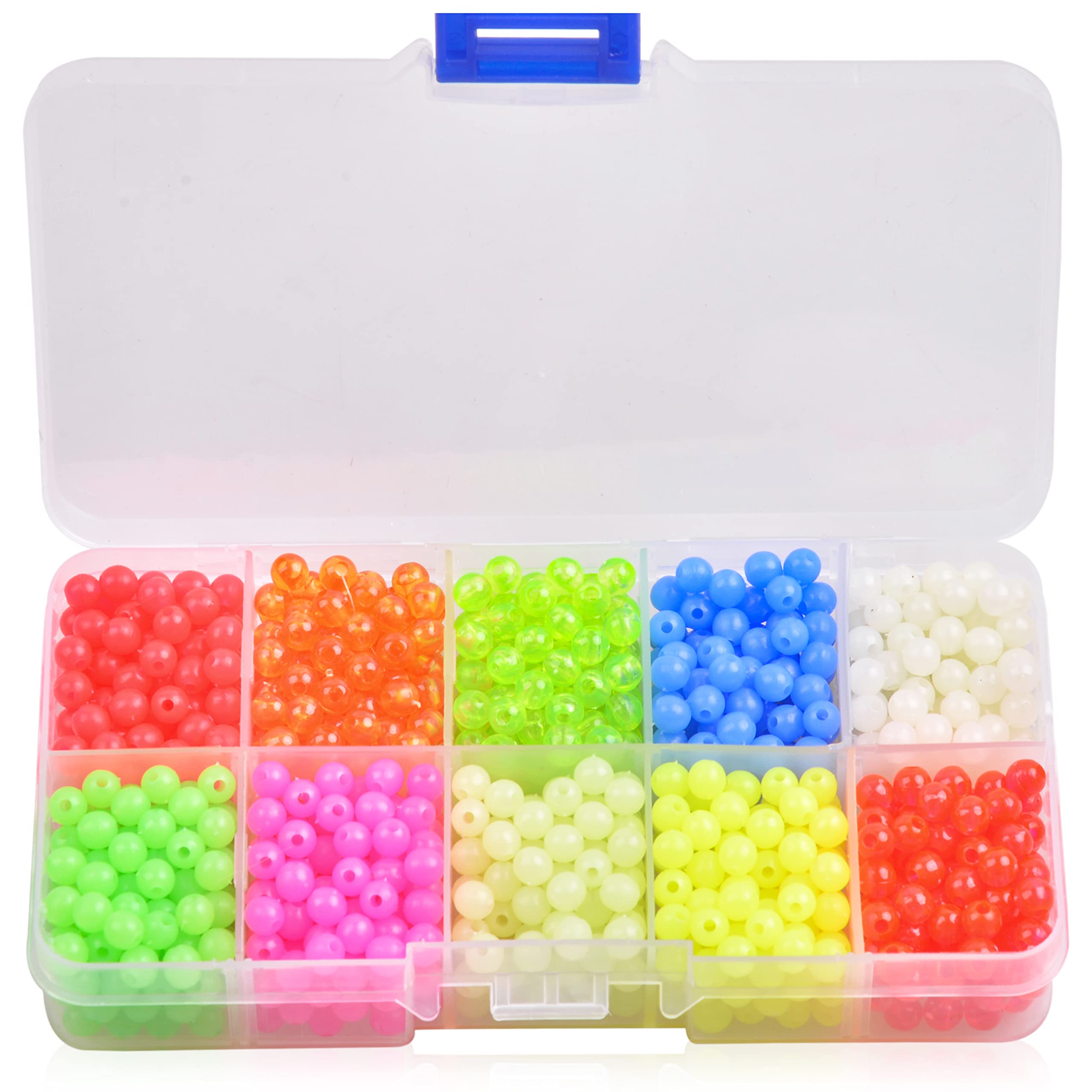 SILANON Fishing Beads Assortment Set,1000pcs 5mm Round Float Fishing Line  Beads Glow Luminous Fish Beads