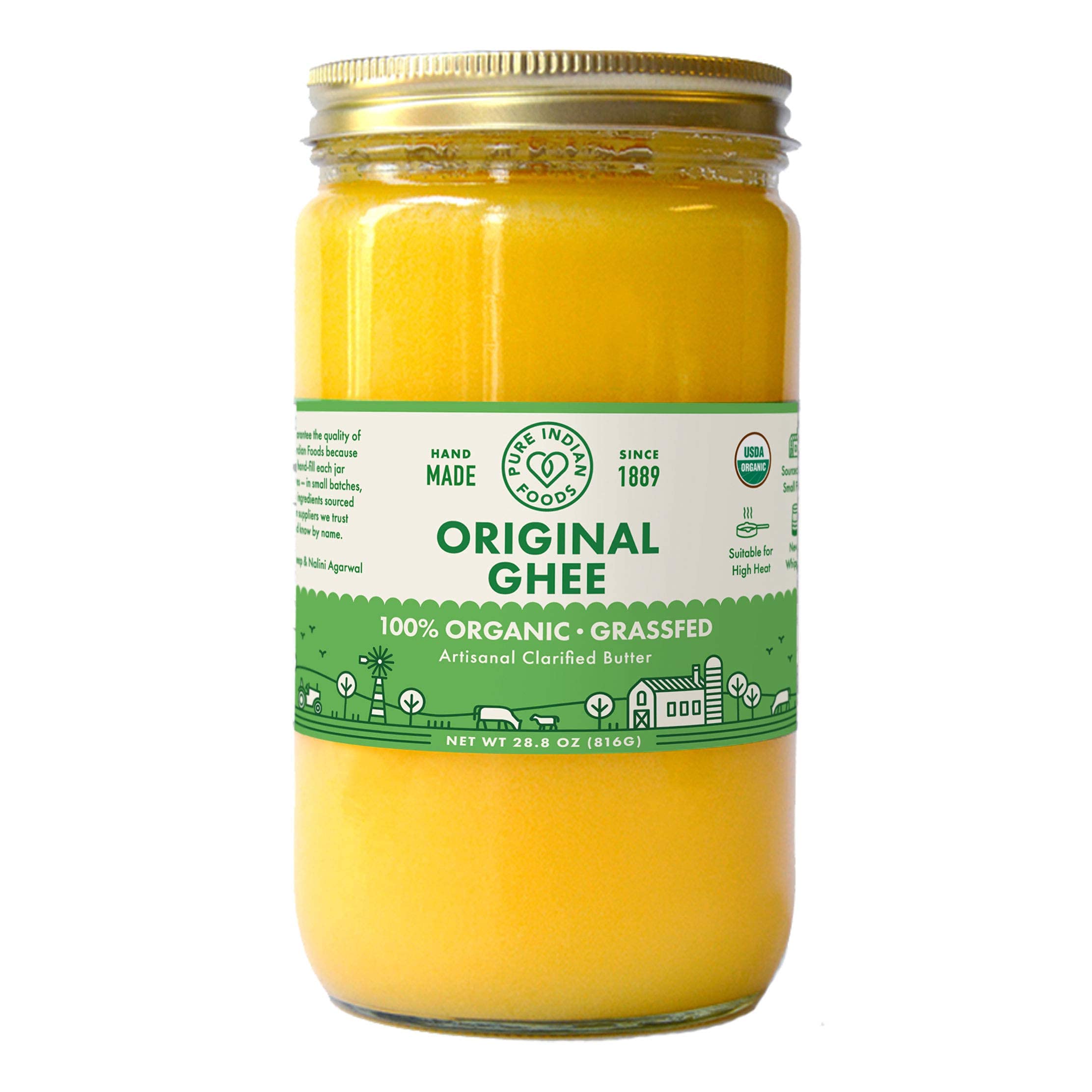  Grass Fed Organic Ghee Clarified Butter From Grass-fed Cows  Paleo Ayurvedic Gluten-Free NON-GMO - Made in USA (Glass Jar) : Grocery &  Gourmet Food