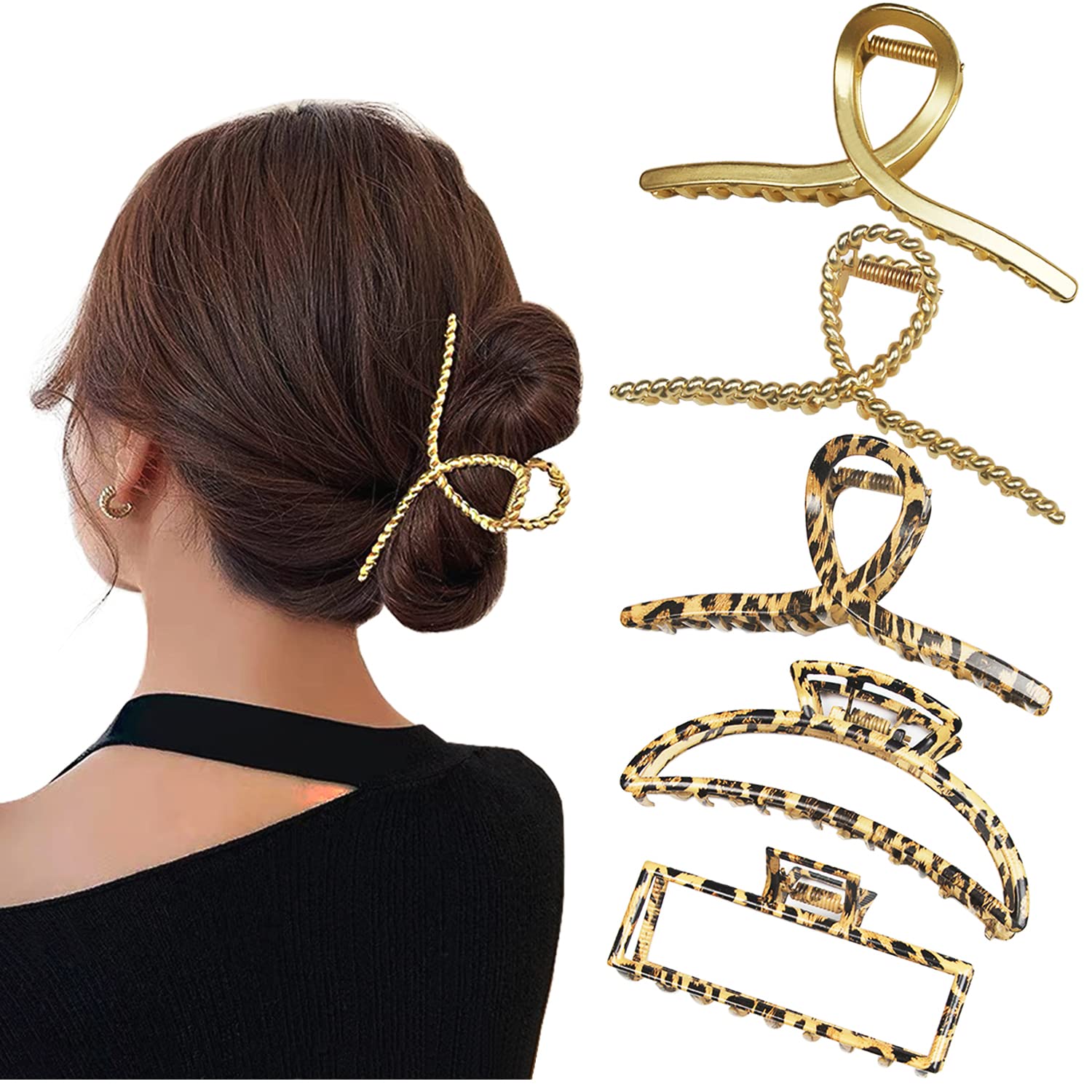 5 Pcs Large Metal Claw Clip 4.5 Inch Claw Clips for Thick Hair Large Metal  Hair Claw Clips for Women Hair Clips Gold Leopard Print Jaw Clips