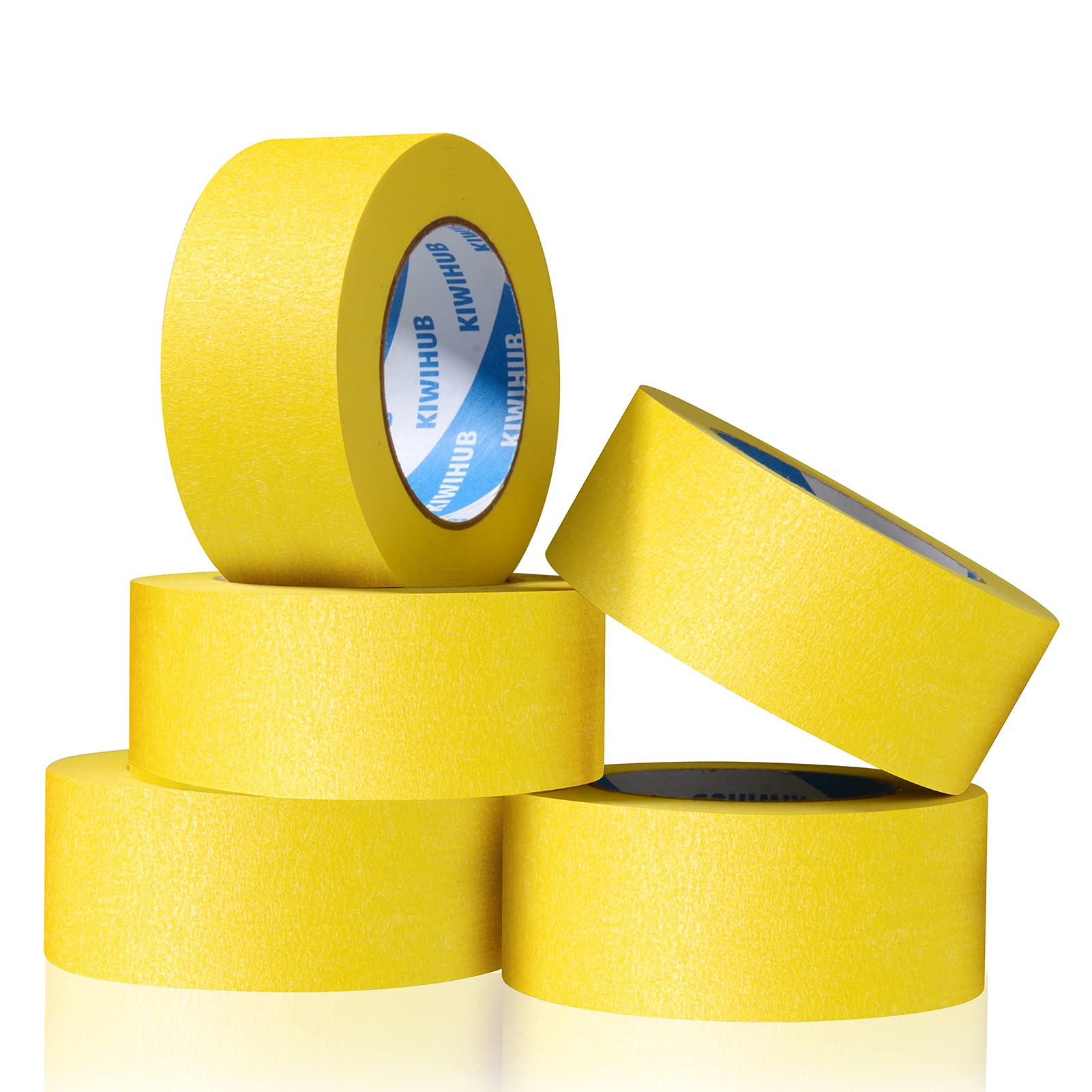 KIWIHUB Yellow Painters Tape 2 x 60 Yards x 5 Rolls (300 Yards Total) -  Medium Adhesive Masking Tape for Painting Labeling DIY Crafting Decoration  and School Projects 2 60 yards Yellow 5