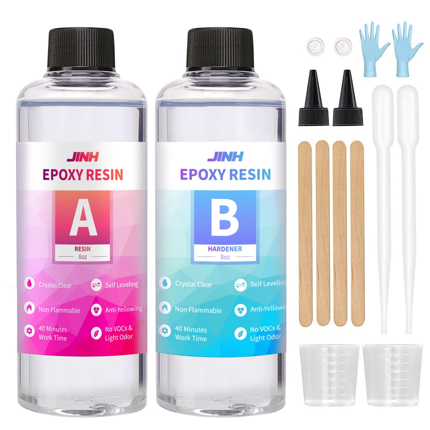 Two Part Epoxy Resin No Yellowing and Bubble Self Leveling with High Gloss  UV & Heat Resistant Clear Resin Set for Jewelry Making Art Craft River  Tables Beginner Friendly (16oz)