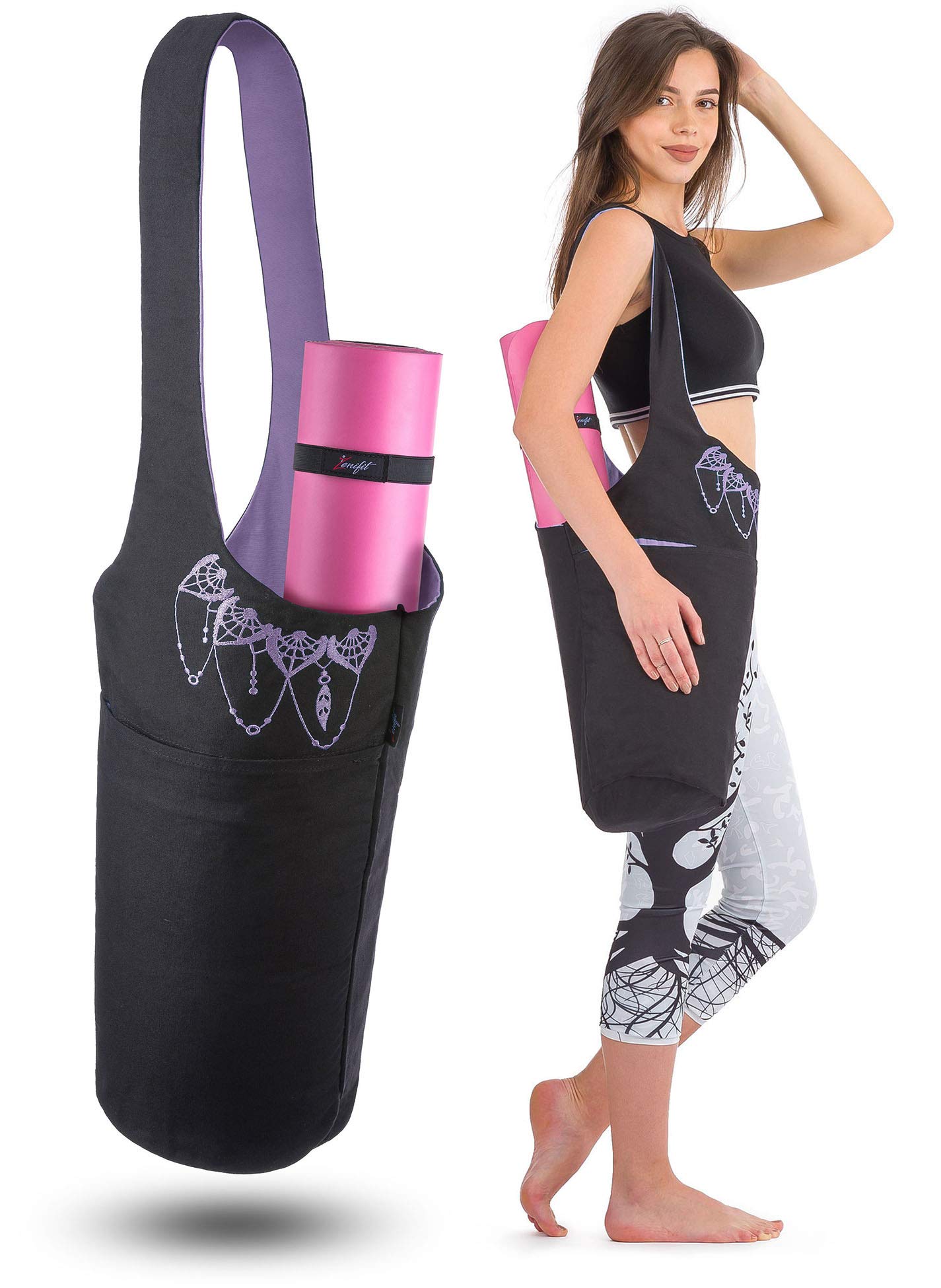 Zenifit Yoga Mat Bag - Long Tote with Pockets - Holds More Yoga  Accessories. Cute Yoga Mat Holder with Bonus Yoga Mat Strap Elastics.  Stylish and Practical Yoga Mat Bags and Carriers