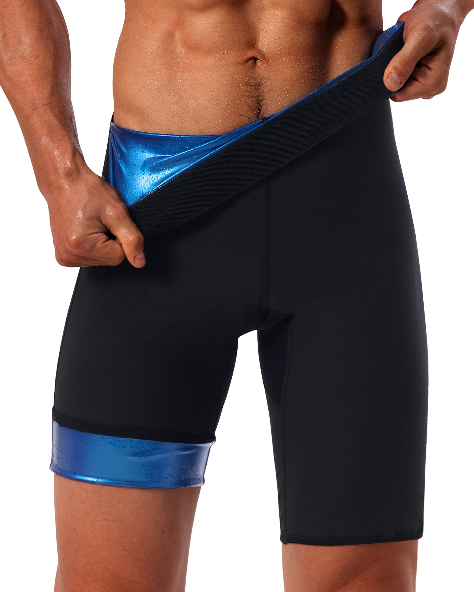 LMCOB Sauna Sweat Short Pants for Men Sauna Leggings Compression Hight  Waist Sauna Pants Sauna suits for men Workout Short Pants Blue Lining Large