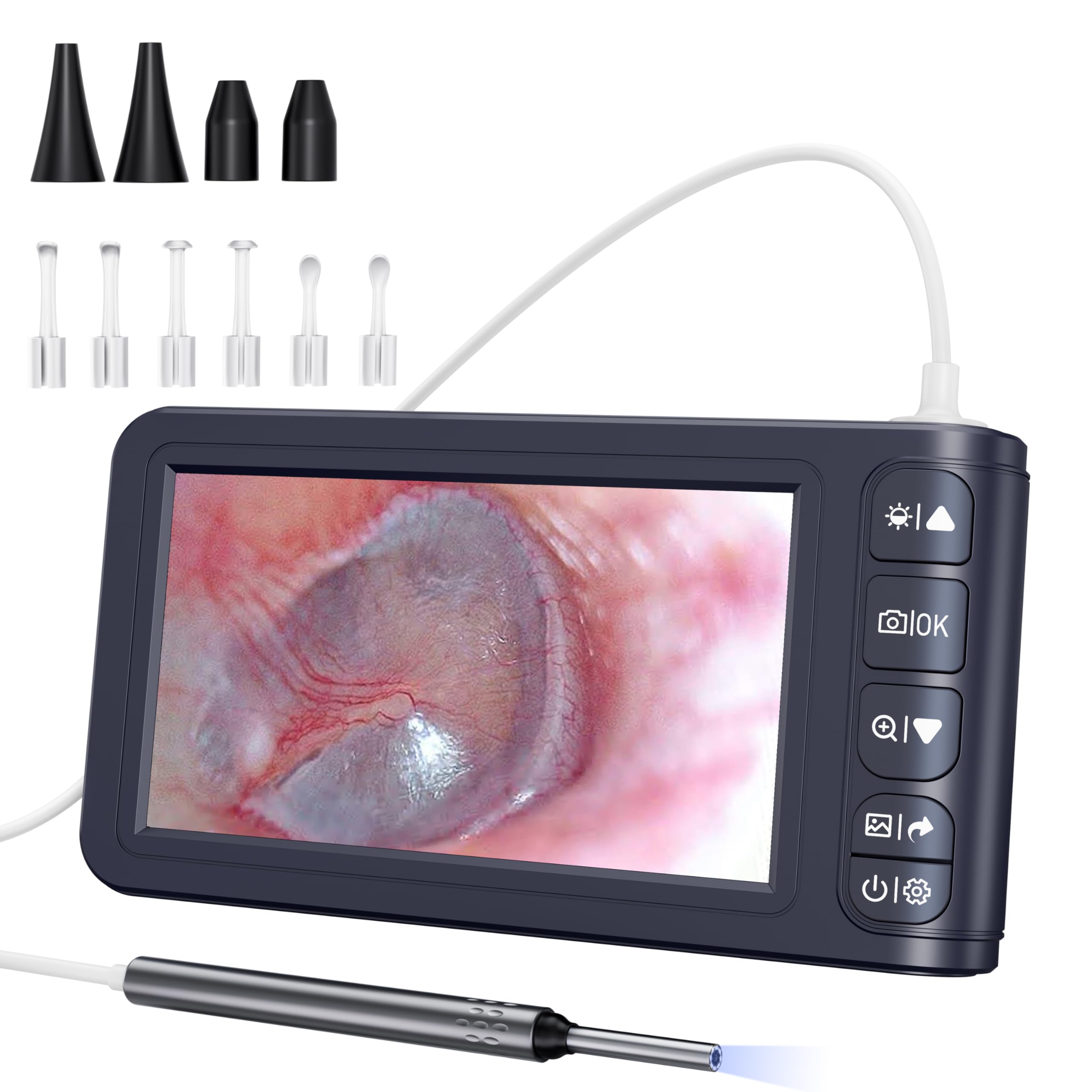 Ear Wax Removal Kit Qimic 10 Megapixel Otoscope Ear Camera with 5'' IPS  Screen 3.9