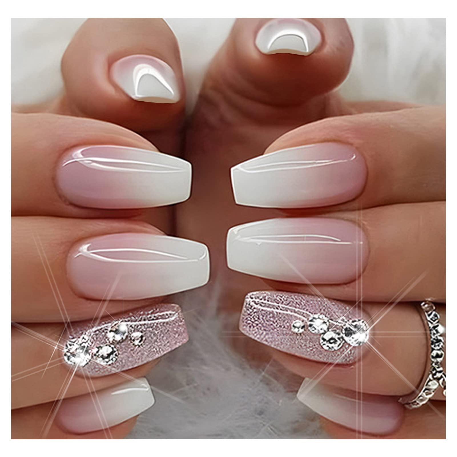 Geometric Design Pink and White Stick On Nails – www.pipabella.com