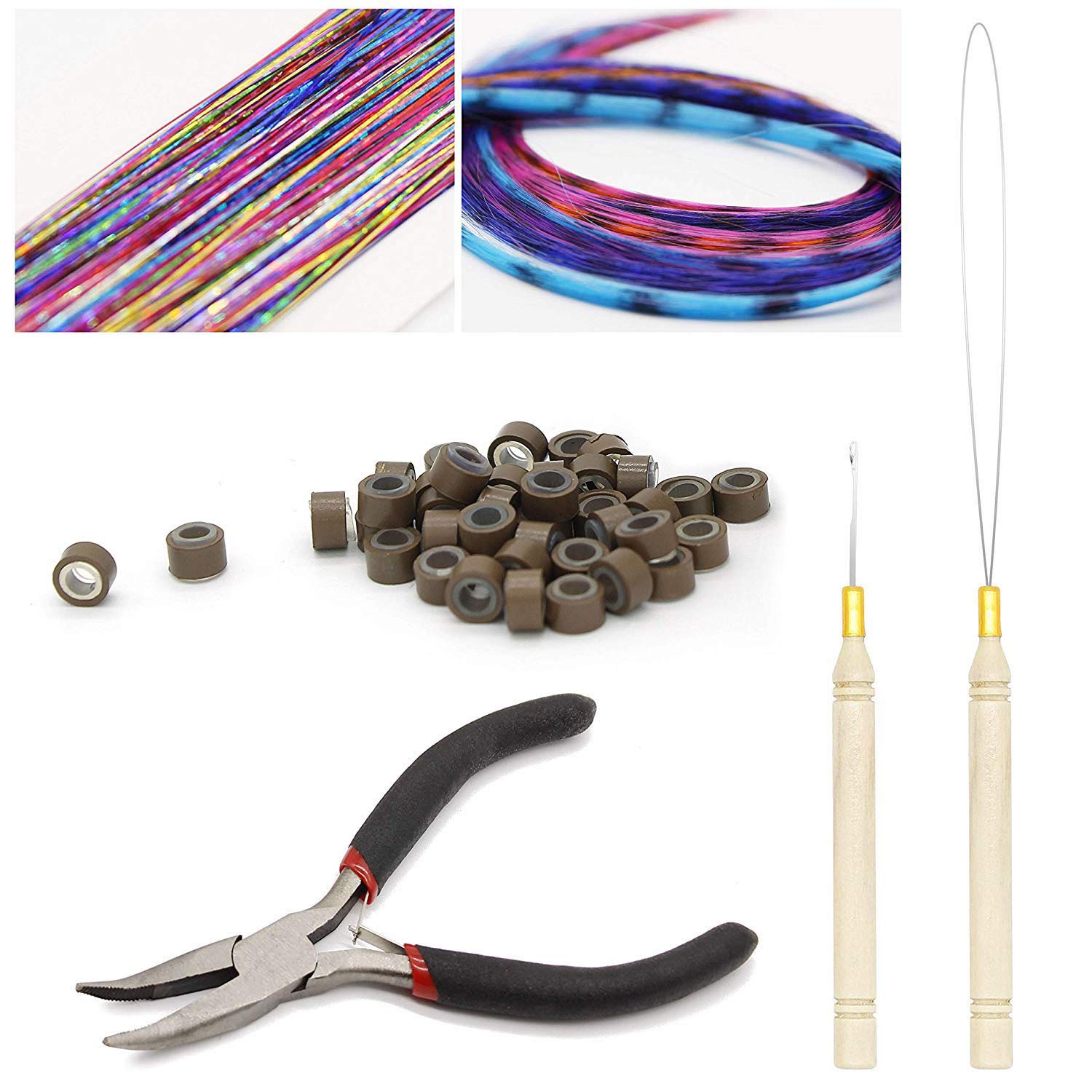 Hair Extension Tool Kit with Pulling Hook Needle Bead Device & Micro Rings  DIY