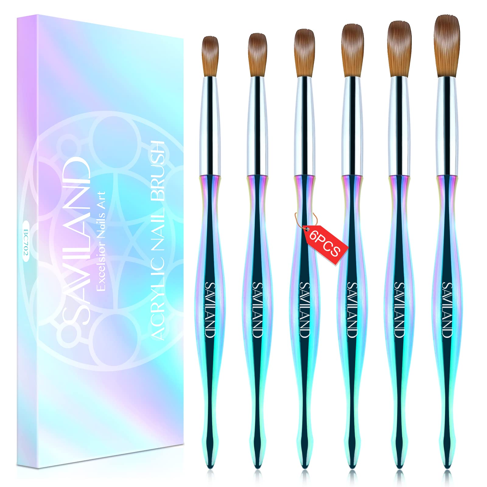 Women's Saviland 4pcs Acrylic Nail Brush Set - Size 6/8/12/14 Glows in The Dark Acrylic Brushes for Nails, Professional Acrylic Nail Brushes for