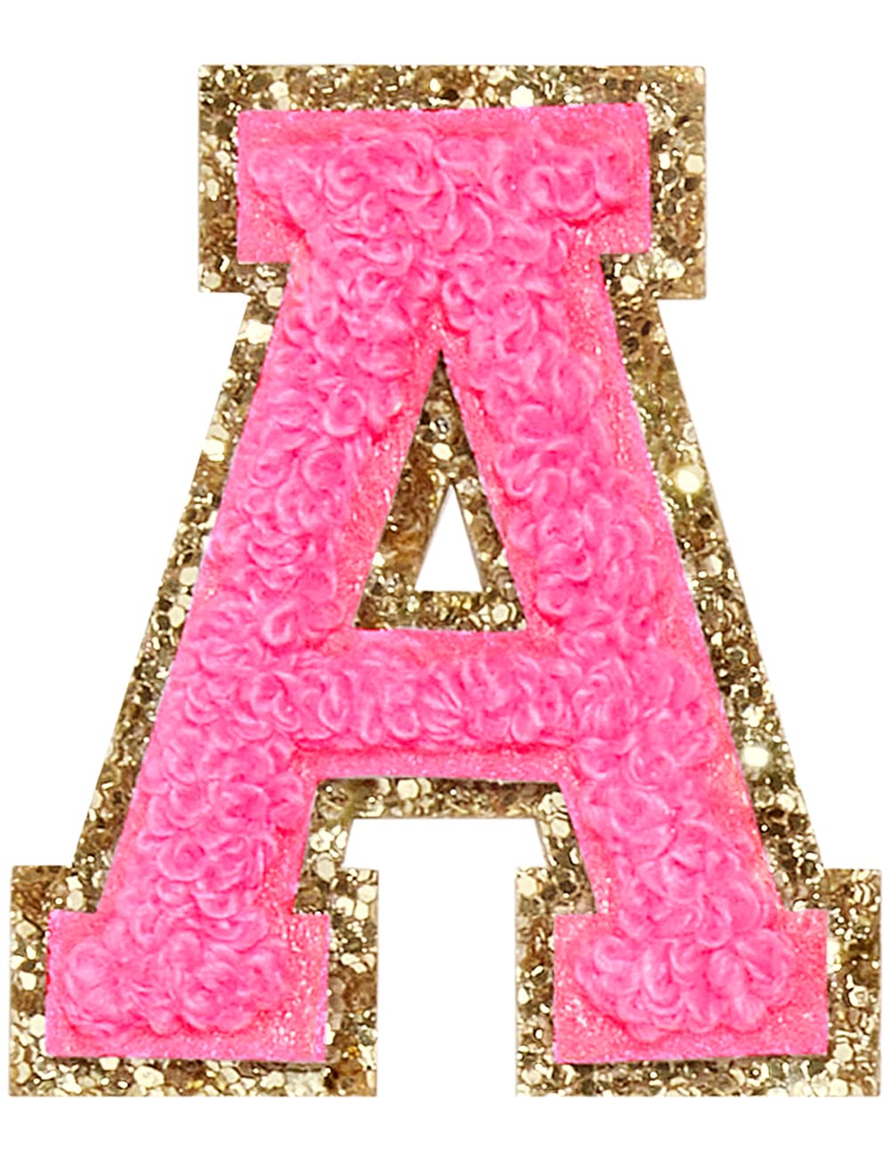 3Pcs Chenille Letter Patches Iron on Patches Glitter Varsity Letter Patches  Embroidered Patch Gold Border Sew On Patches for Clothing Hat Shirt Bag  (Rose, A) Rose A