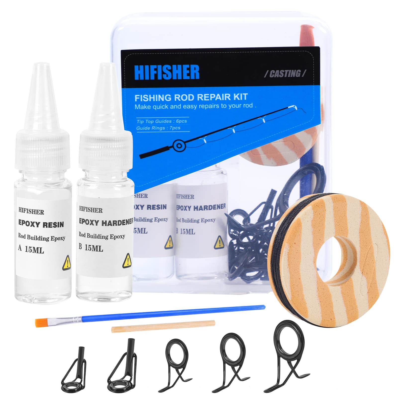 Hifisher Fishing Rod Tip Repair Kit, Fishing Rod Guides Replacement Kit  with Glue, Stainless Steel Ceramic Ring Spinning/Casting Rod Guides, Rod Eyelet  Repair Kit Small Casting