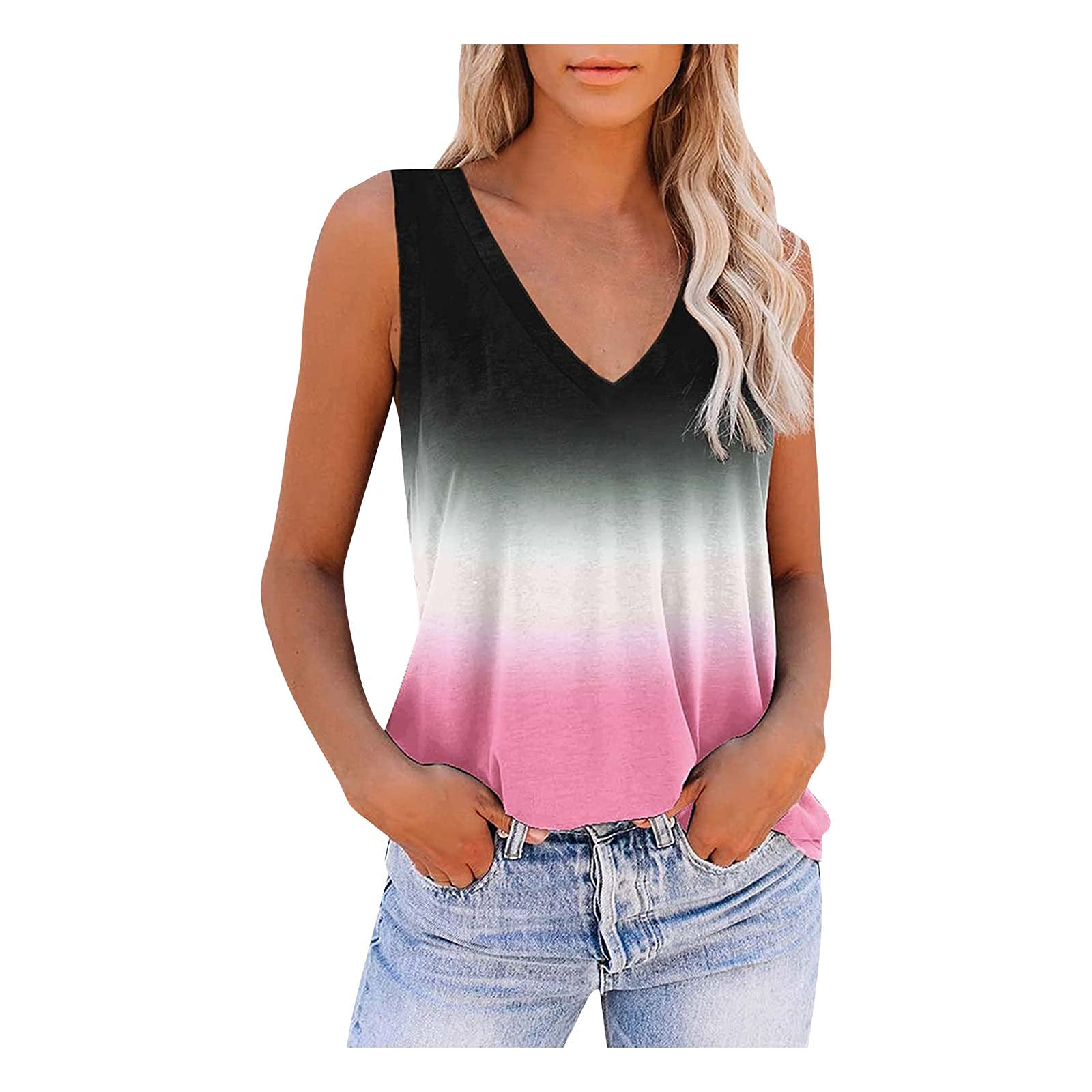 Womens Camisoles Dressy Floral Printed Sleeveless Zipper V Neck Tank Top  Loose Fit Cami Shirts Blouses Summer Casual Tops A4-pink Medium
