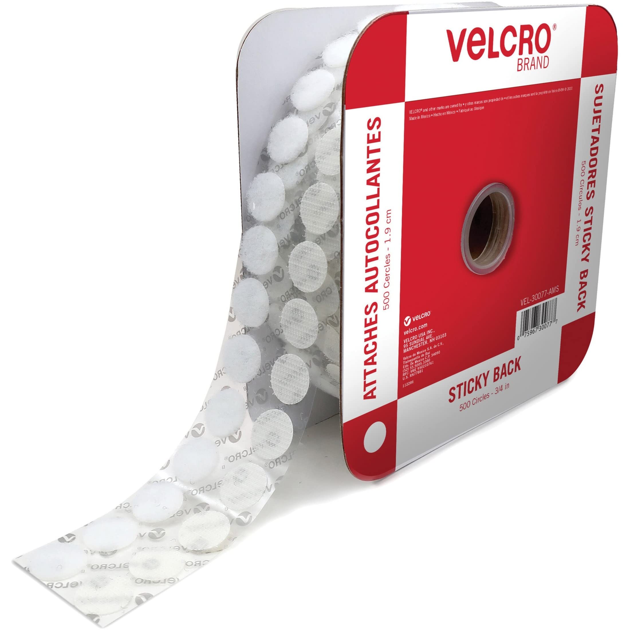 VELCRO Brand Adhesive Dots White 500 Pk 3/4 Circles Sticky Back